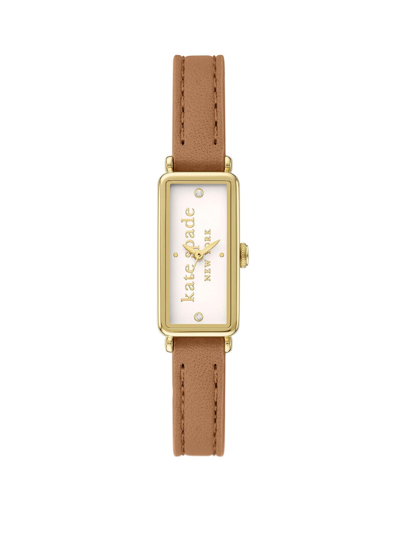 Product photograph of Kate Spade New York Rosedale Brown Leather Watch from very.co.uk