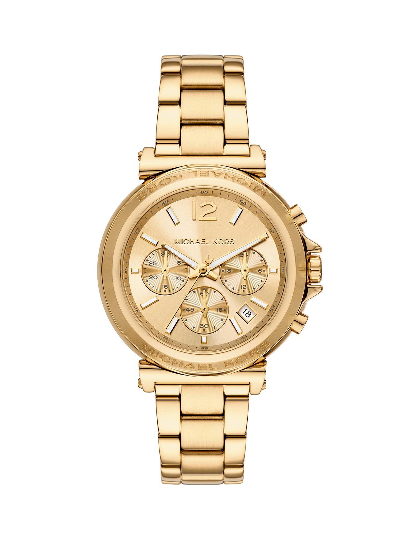 Product photograph of Michael Kors Maren Chronograph Gold-tone Stainless Steel Watch from very.co.uk