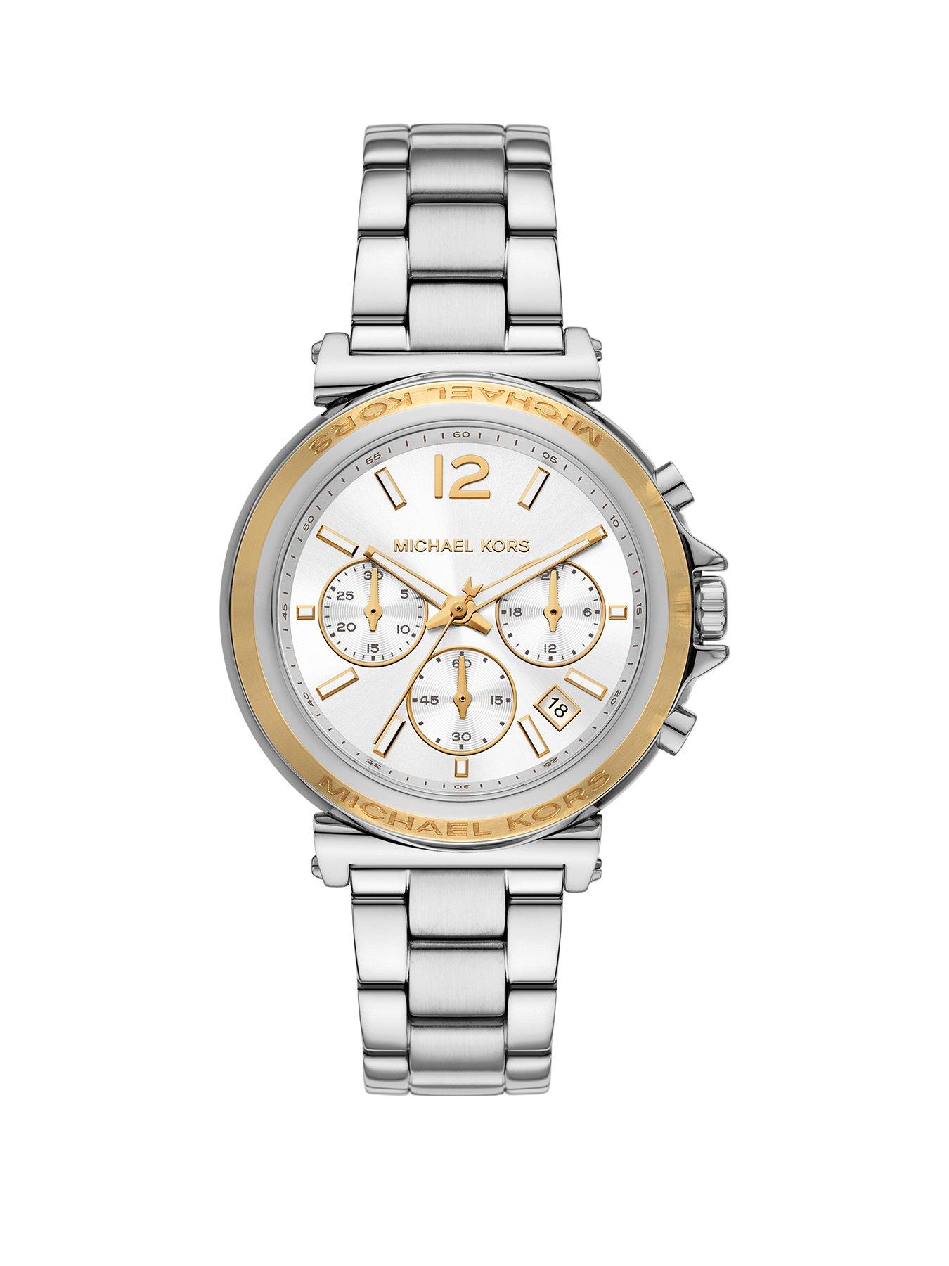 Product photograph of Michael Kors Maren Chronograph Stainless Steel Watch from very.co.uk