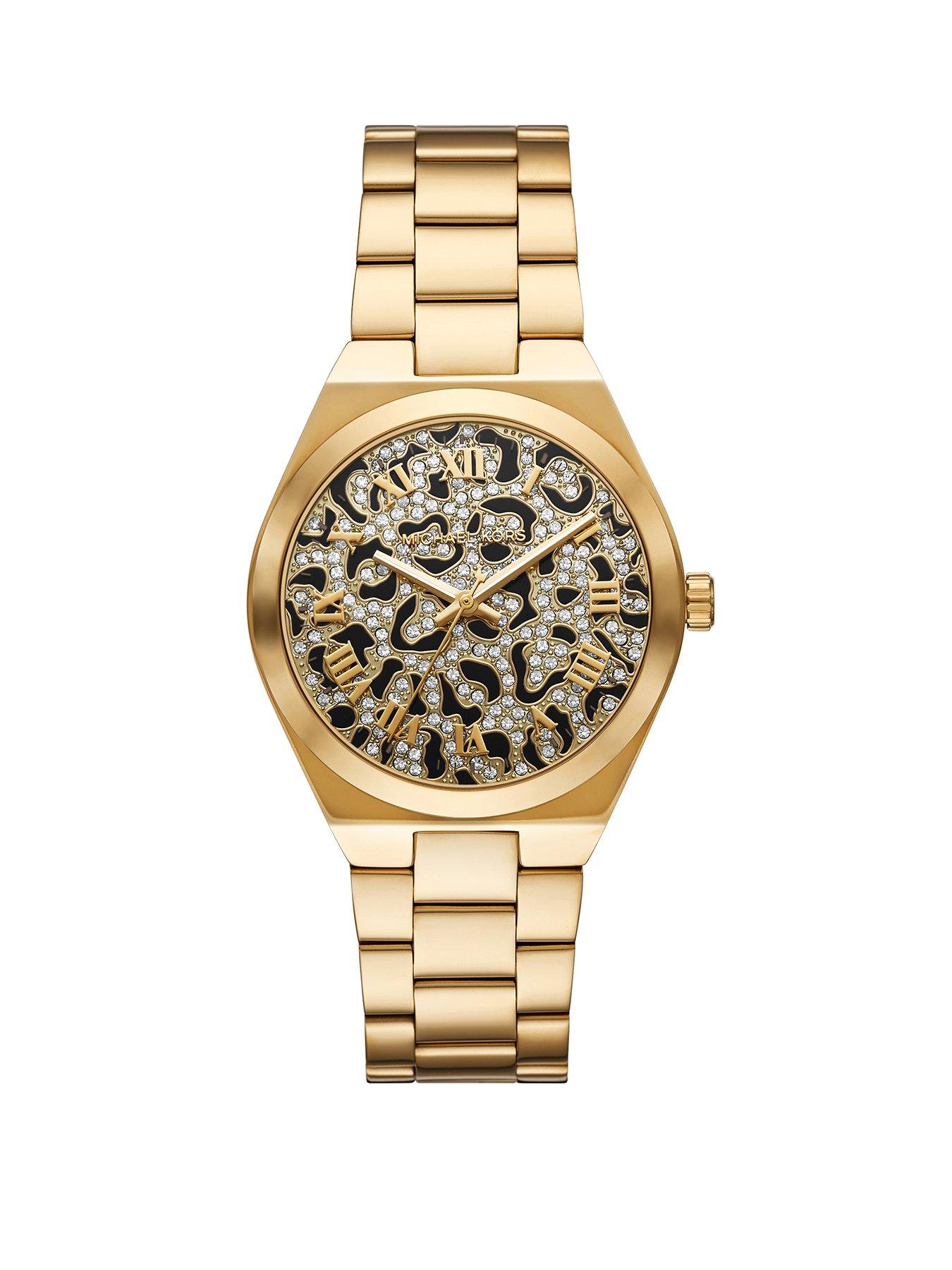 Product photograph of Michael Kors Lennox Three-hand Gold-tone Stainless Steel Watch from very.co.uk