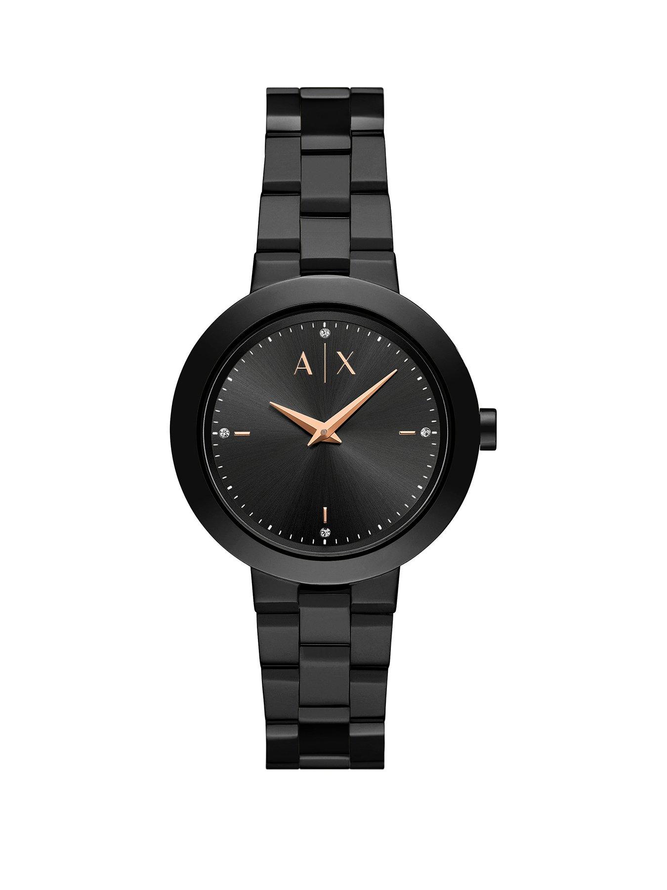 Product photograph of Armani Exchange 2-hand Black Stainless Steel Watch from very.co.uk