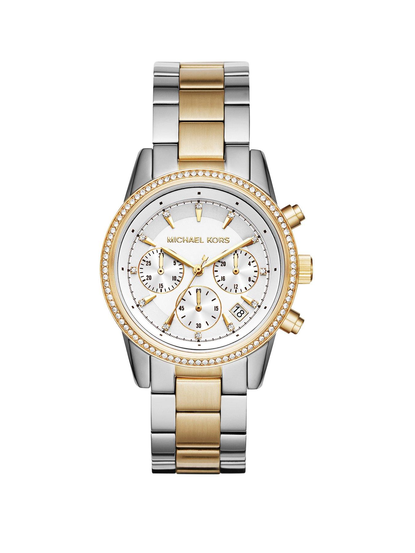 Product photograph of Michael Kors Michael Kors Ritz Chronograph Two-tone Stainless Steel Watch from very.co.uk