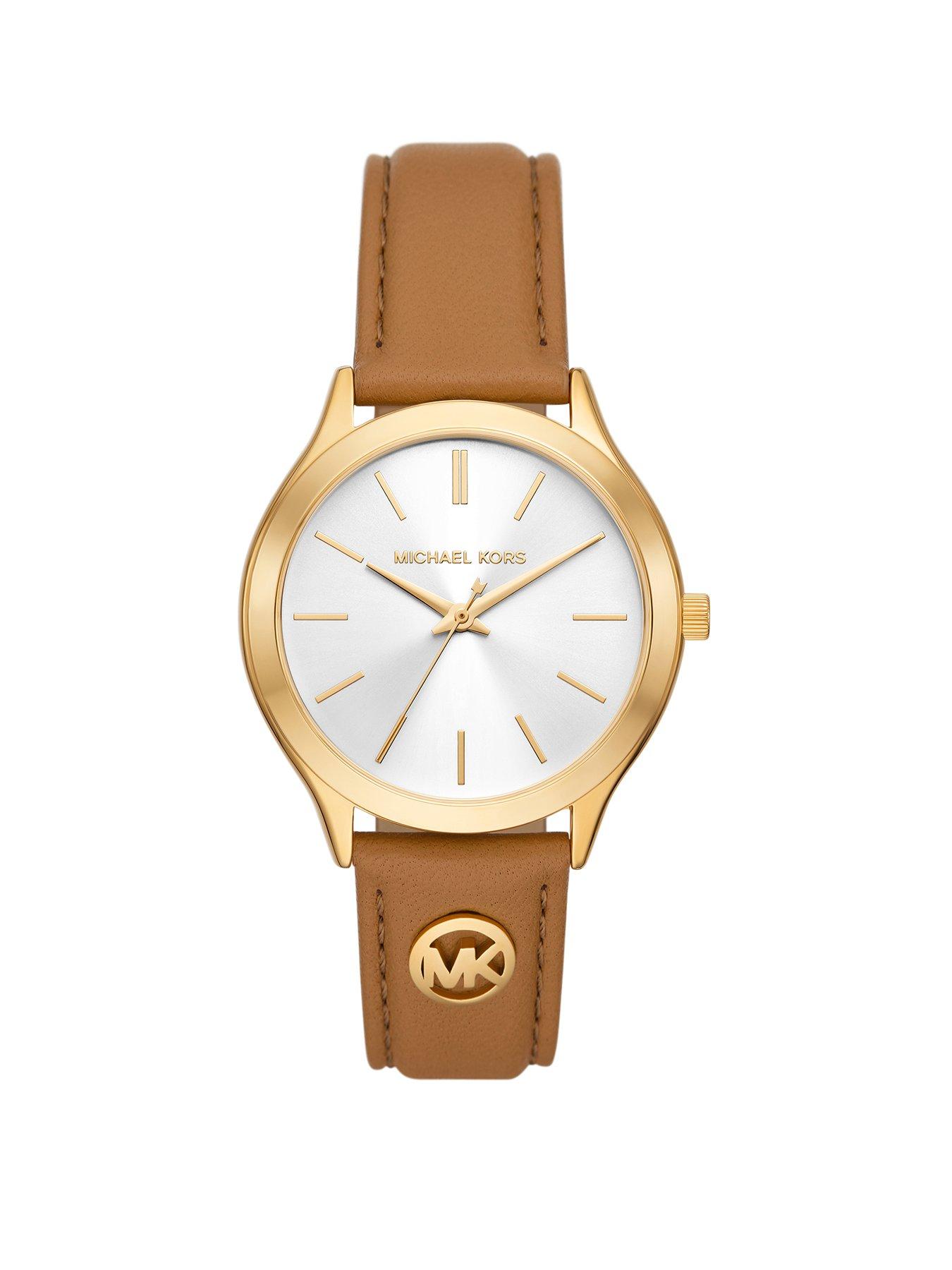 Michael Kors Slim Runway Three-Hand Luggage Leather Watch