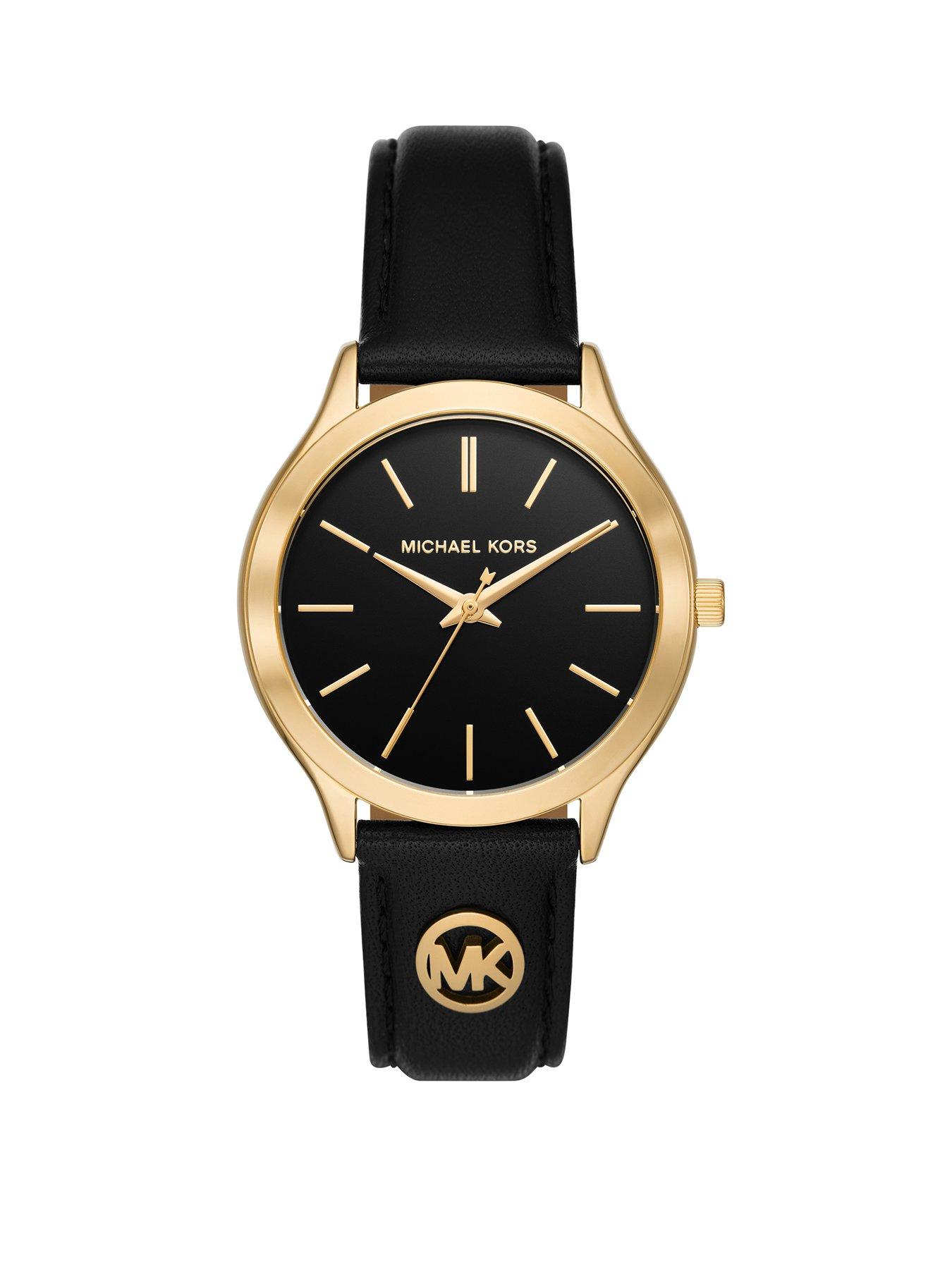 Michael Kors Slim Runway Three-Hand Black Leather Watch