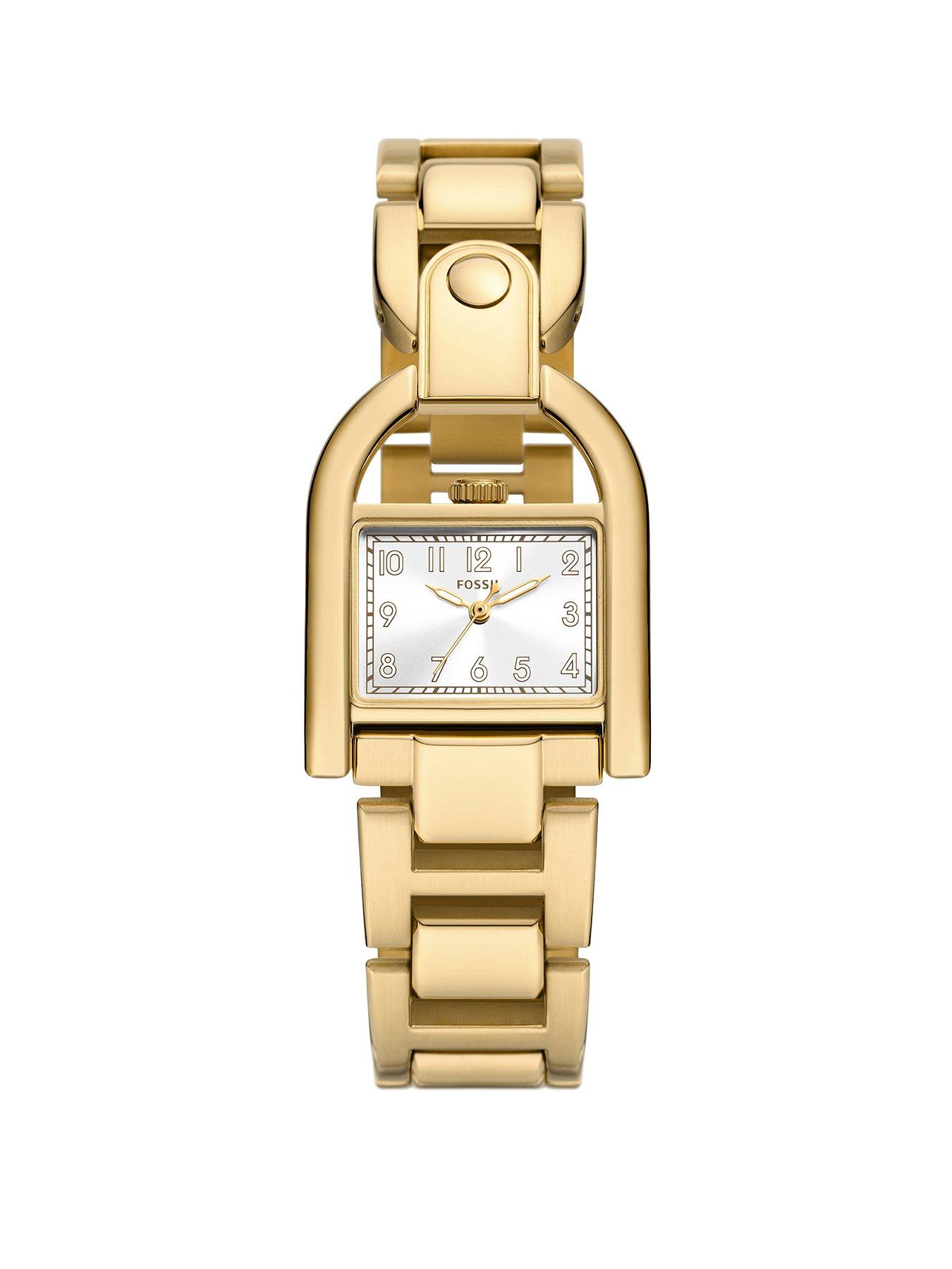 Product photograph of Fossil Women S Harwell Three-hand Gold-tone Stainless Steel Watch from very.co.uk