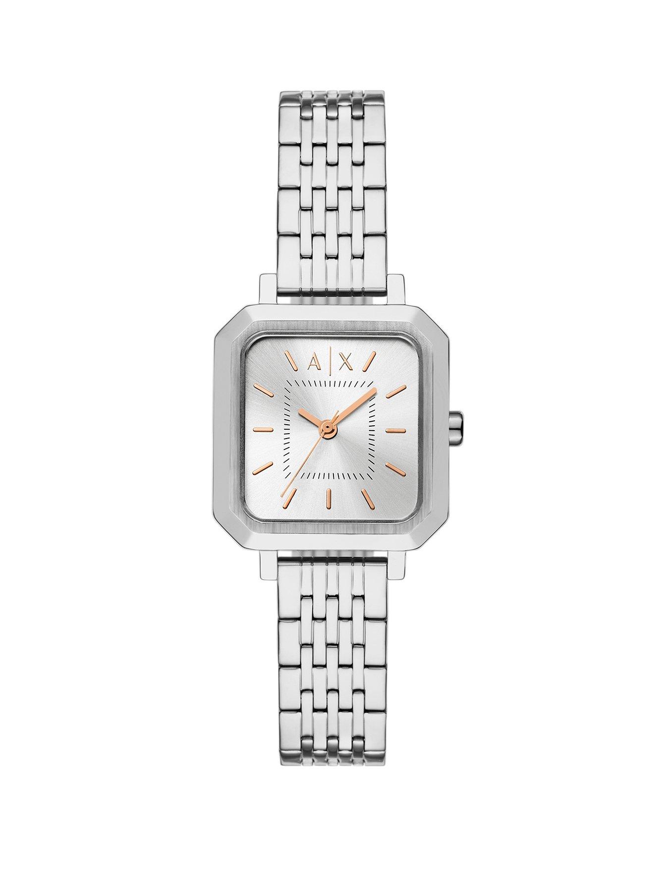 Product photograph of Armani Exchange Three-hand Stainless Steel Watch from very.co.uk