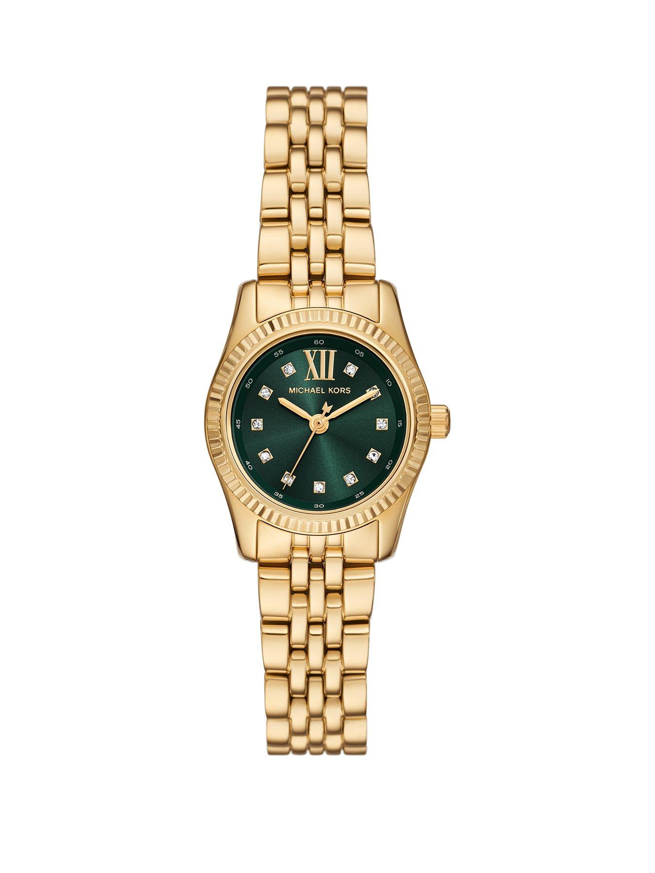 Product photograph of Michael Kors Lexington Three-hand Gold-tone Stainless Steel Watch from very.co.uk