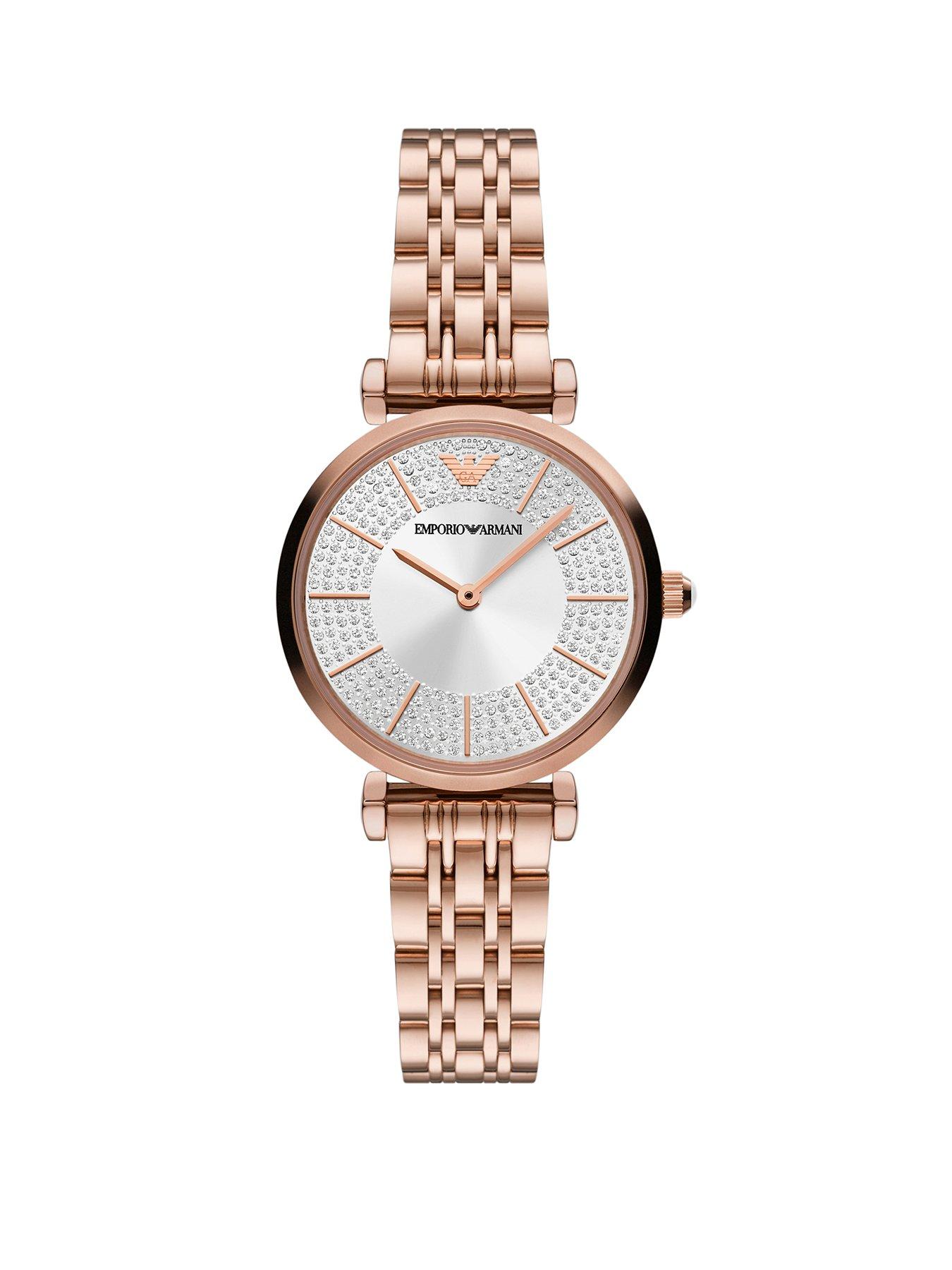 Product photograph of Emporio Armani Women S Two-hand Rose Gold-tone Stainless Steel Watch from very.co.uk