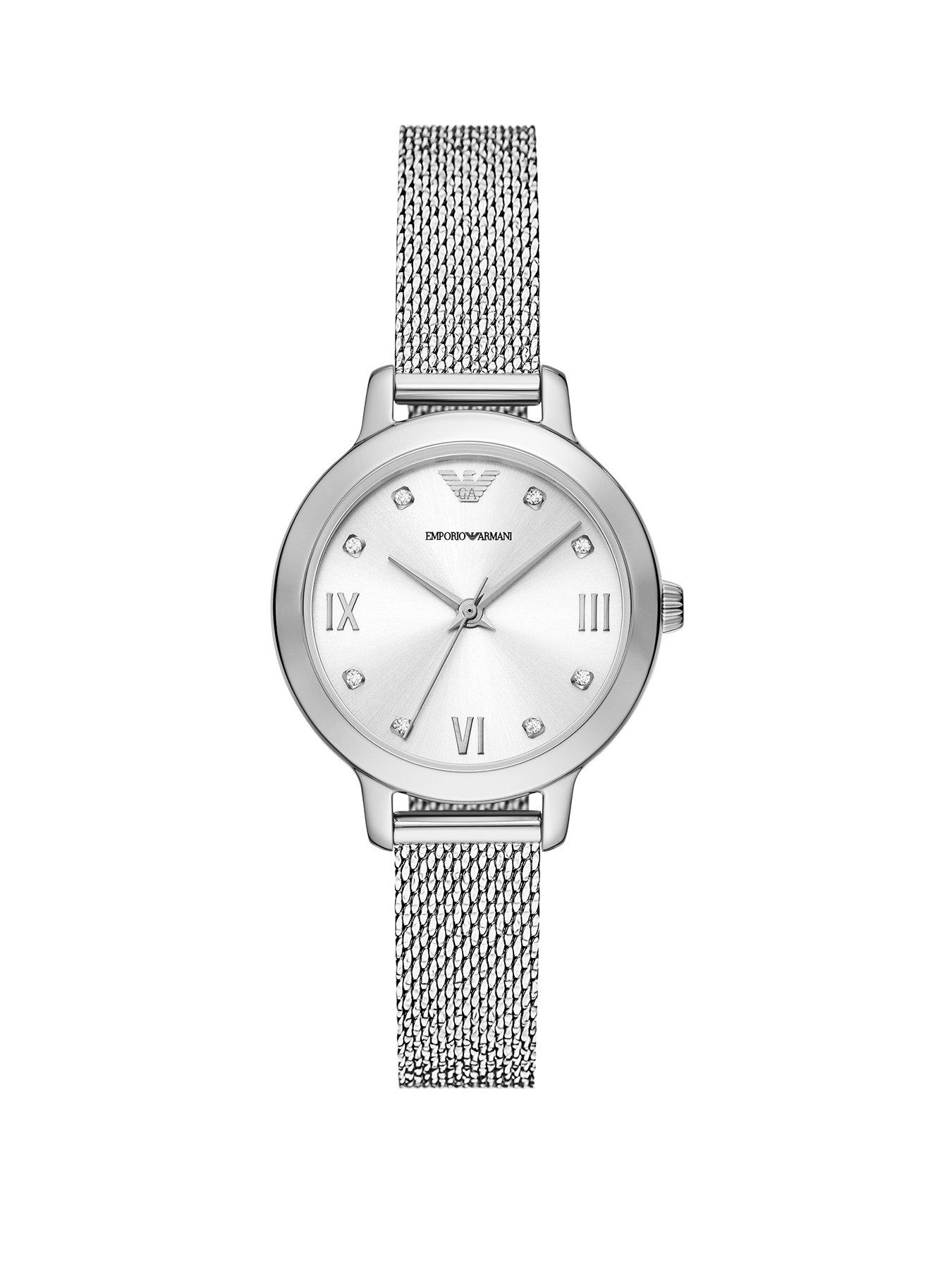 Product photograph of Emporio Armani Women S 3-hand Stainless Steel Watch from very.co.uk