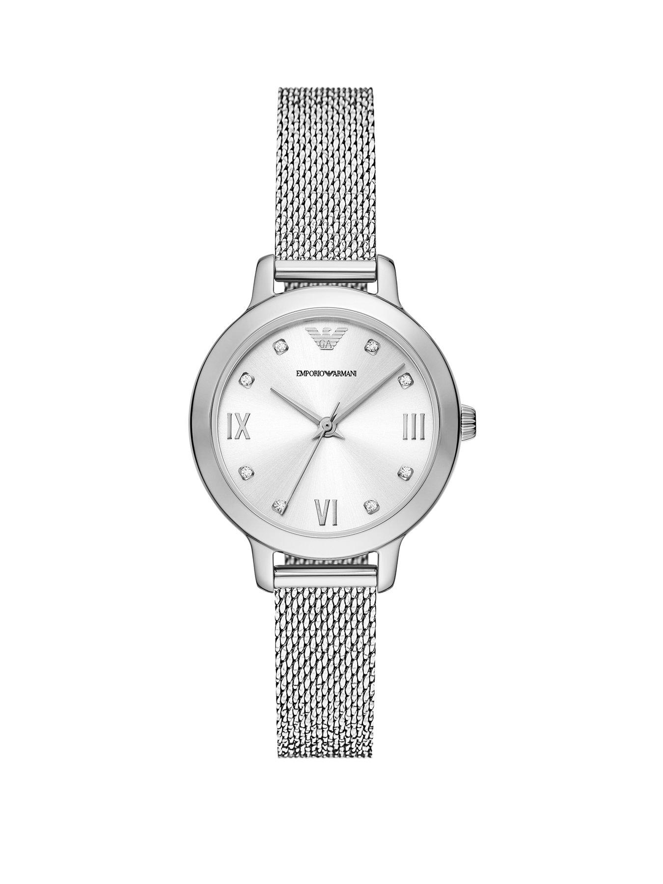 Product photograph of Emporio Armani Women S Three-hand Stainless Steel Watch from very.co.uk