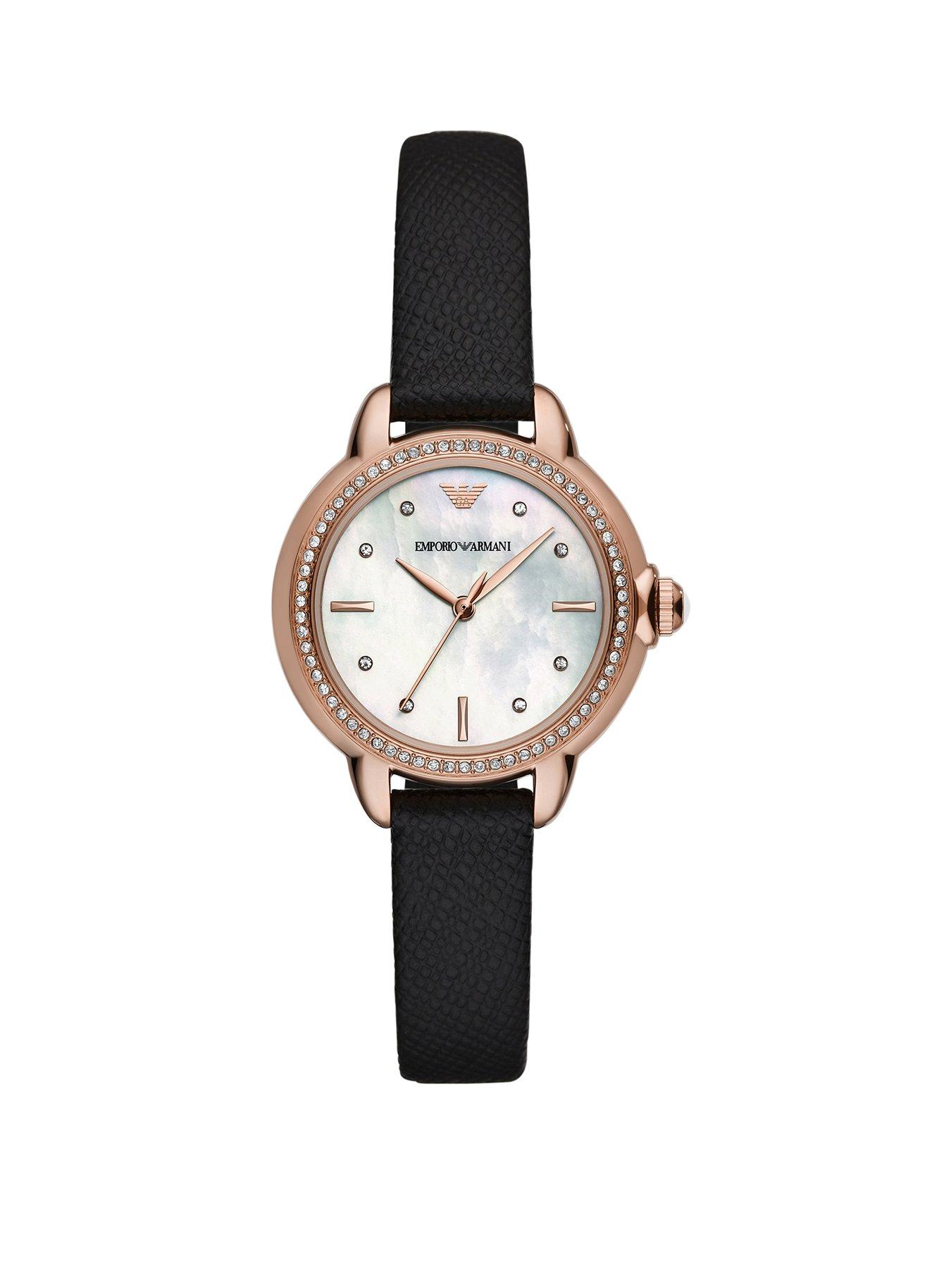Product photograph of Emporio Armani Women S 3-hand Rose Gold-tone Stainless Steel Watch from very.co.uk