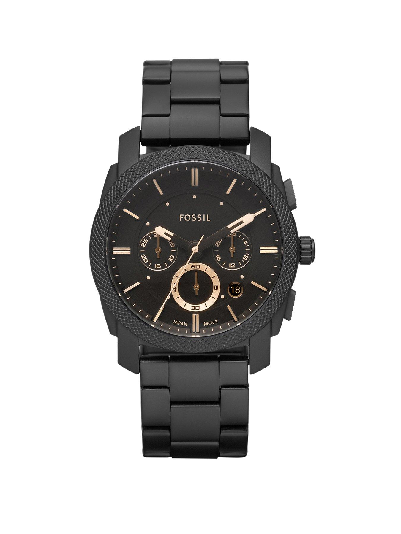 Product photograph of Fossil Men S Machine Chronograph Black Stainless Steel Watch from very.co.uk