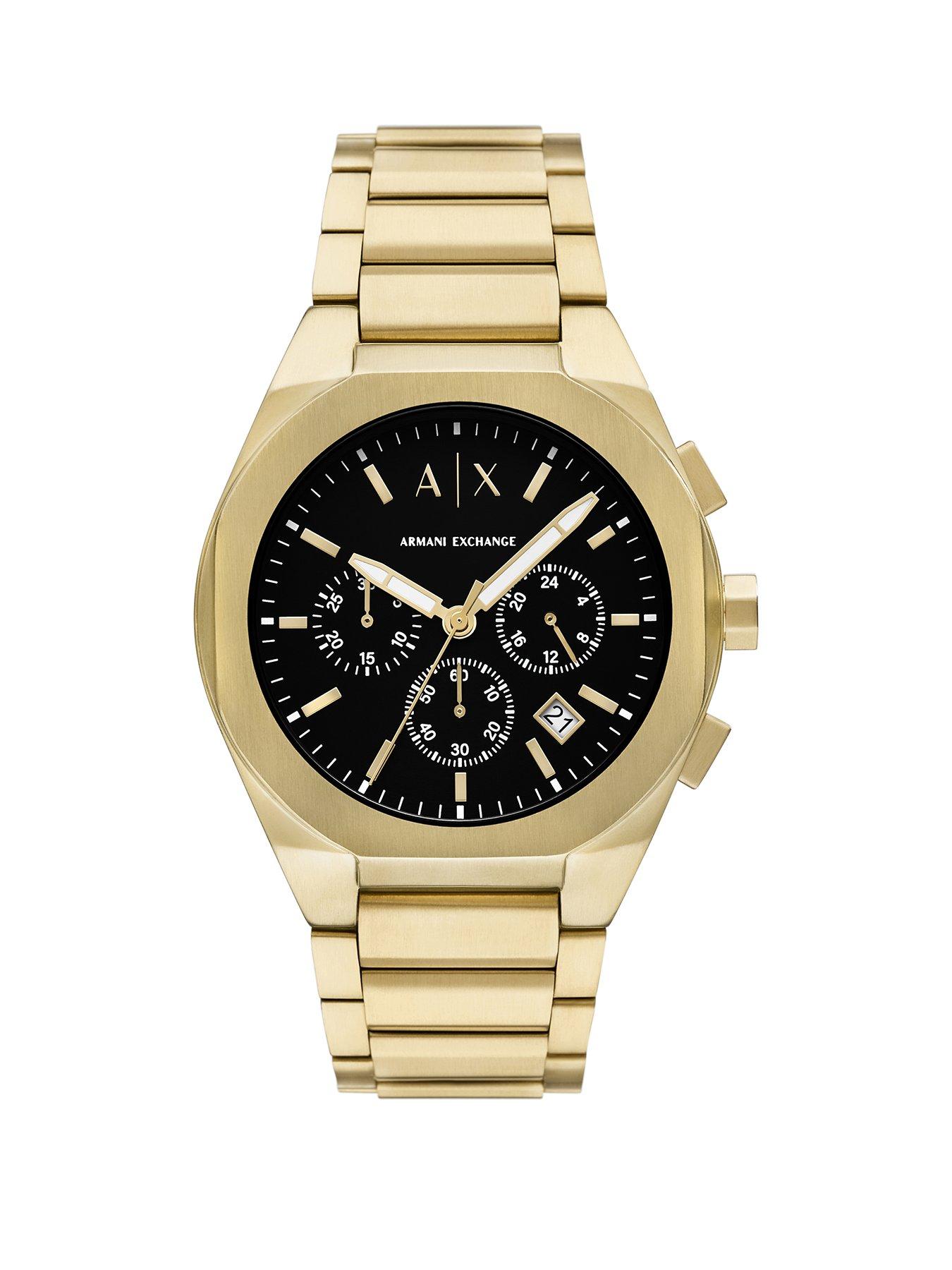 Product photograph of Armani Exchange Chronograph Gold-tone Stainless Steel Watch from very.co.uk