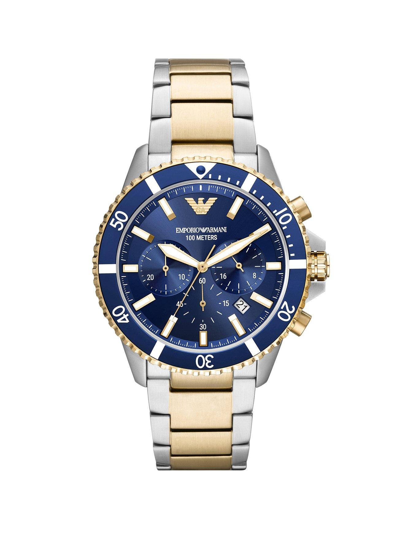 Product photograph of Emporio Armani Men S Chronograph Stainless Steel Watch from very.co.uk