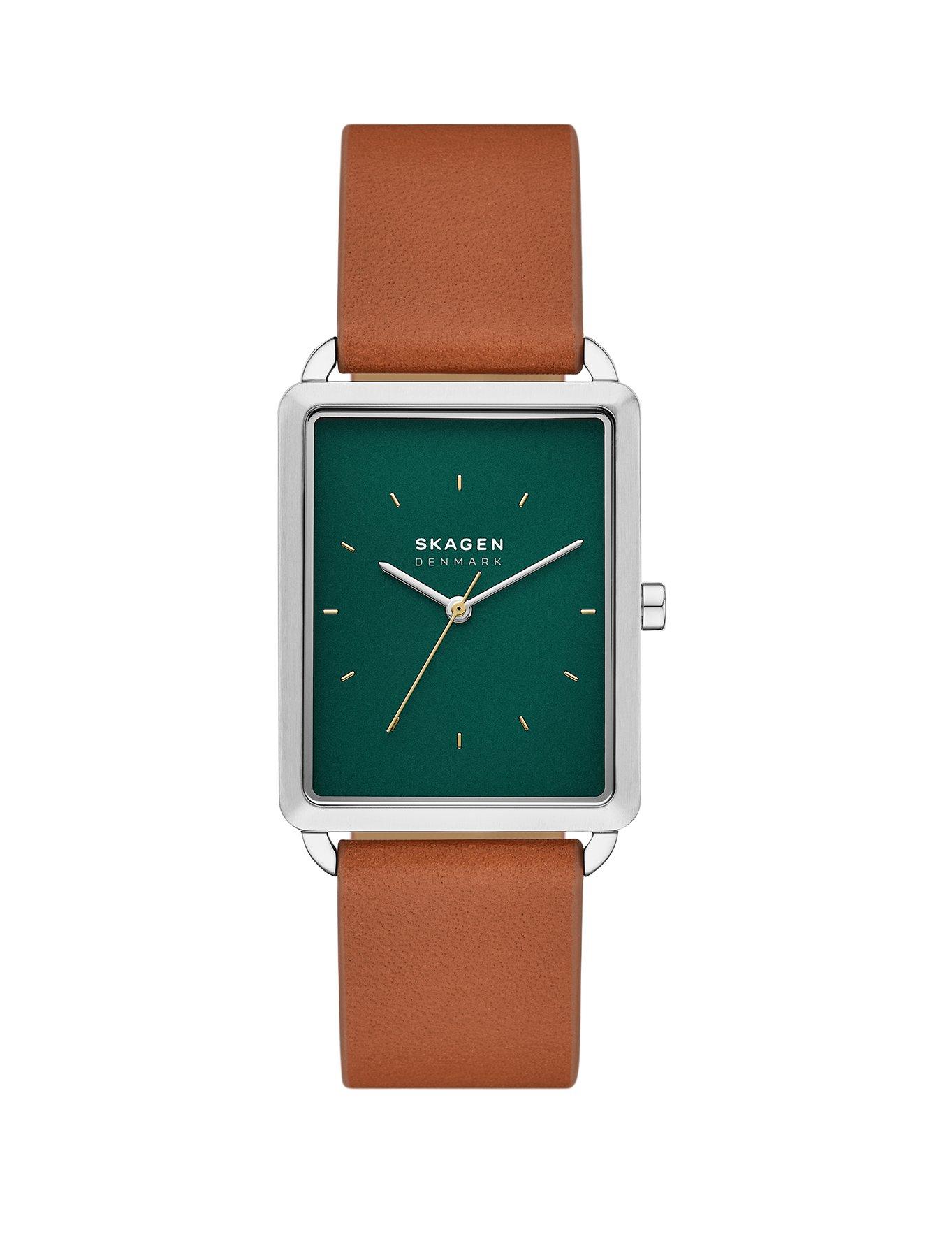 Product photograph of Skagen Hagen Three-hand Brown Leather Watch from very.co.uk