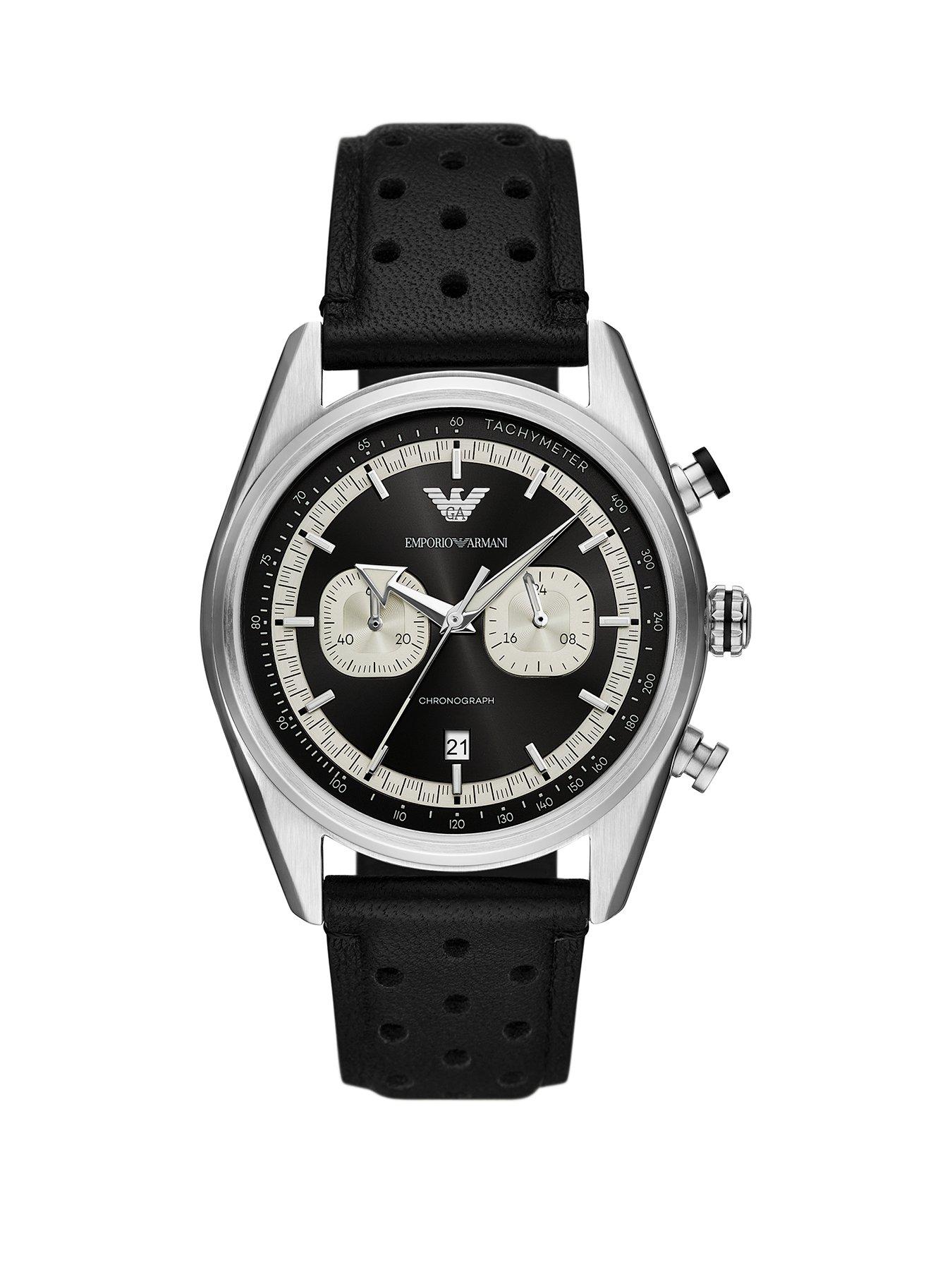 undefined Chronograph Black Leather Watch