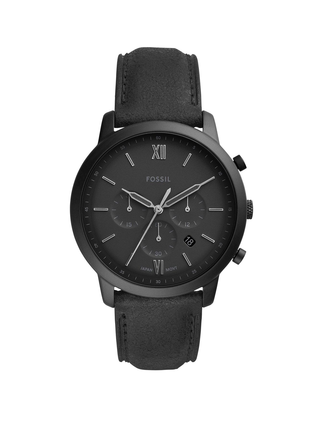 Product photograph of Fossil Men S Neutra Chronograph Black-tone Stainless Steel Watch from very.co.uk