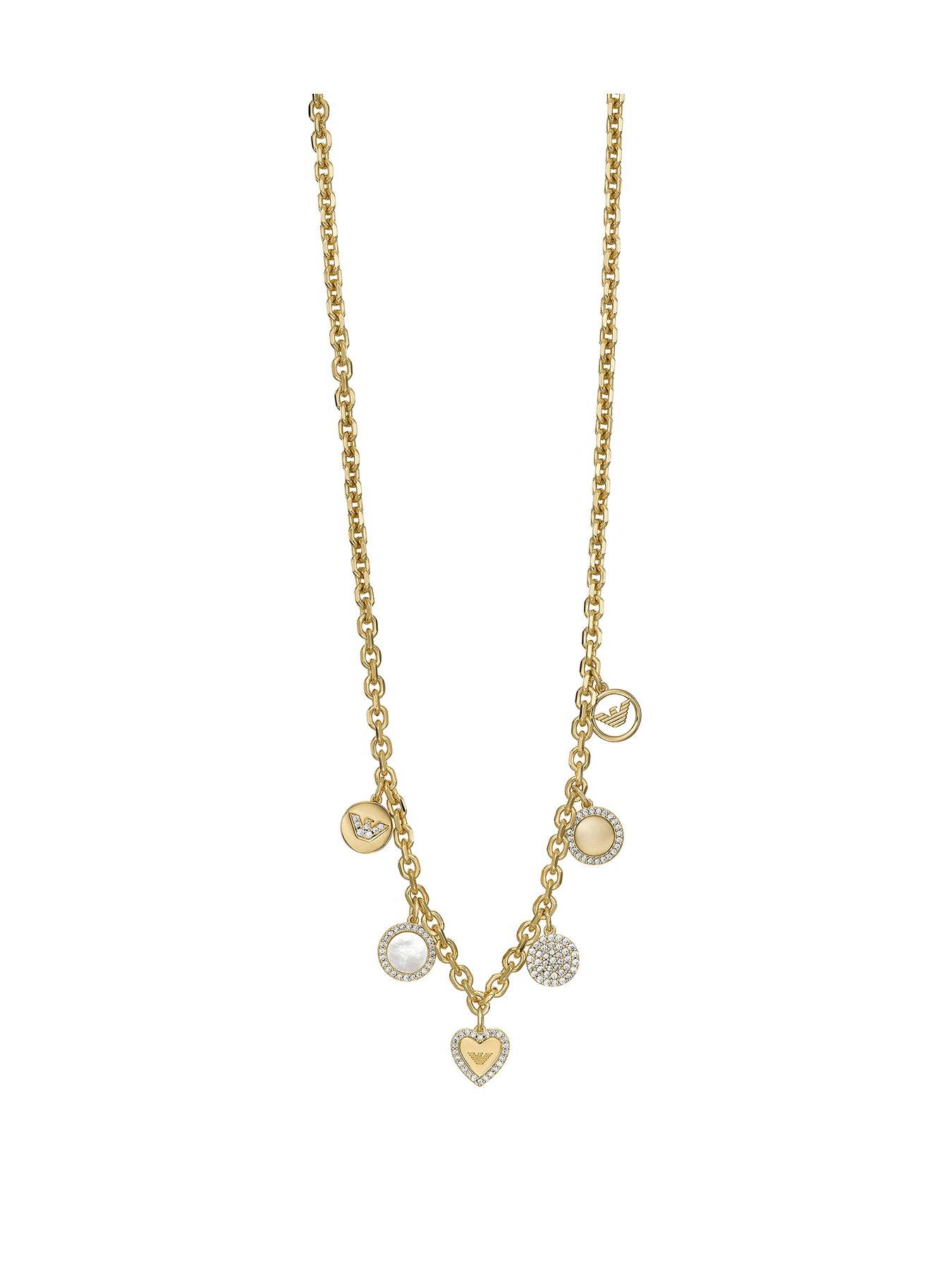 Product photograph of Emporio Armani 14k Gold-plated Brass Station Necklace from very.co.uk