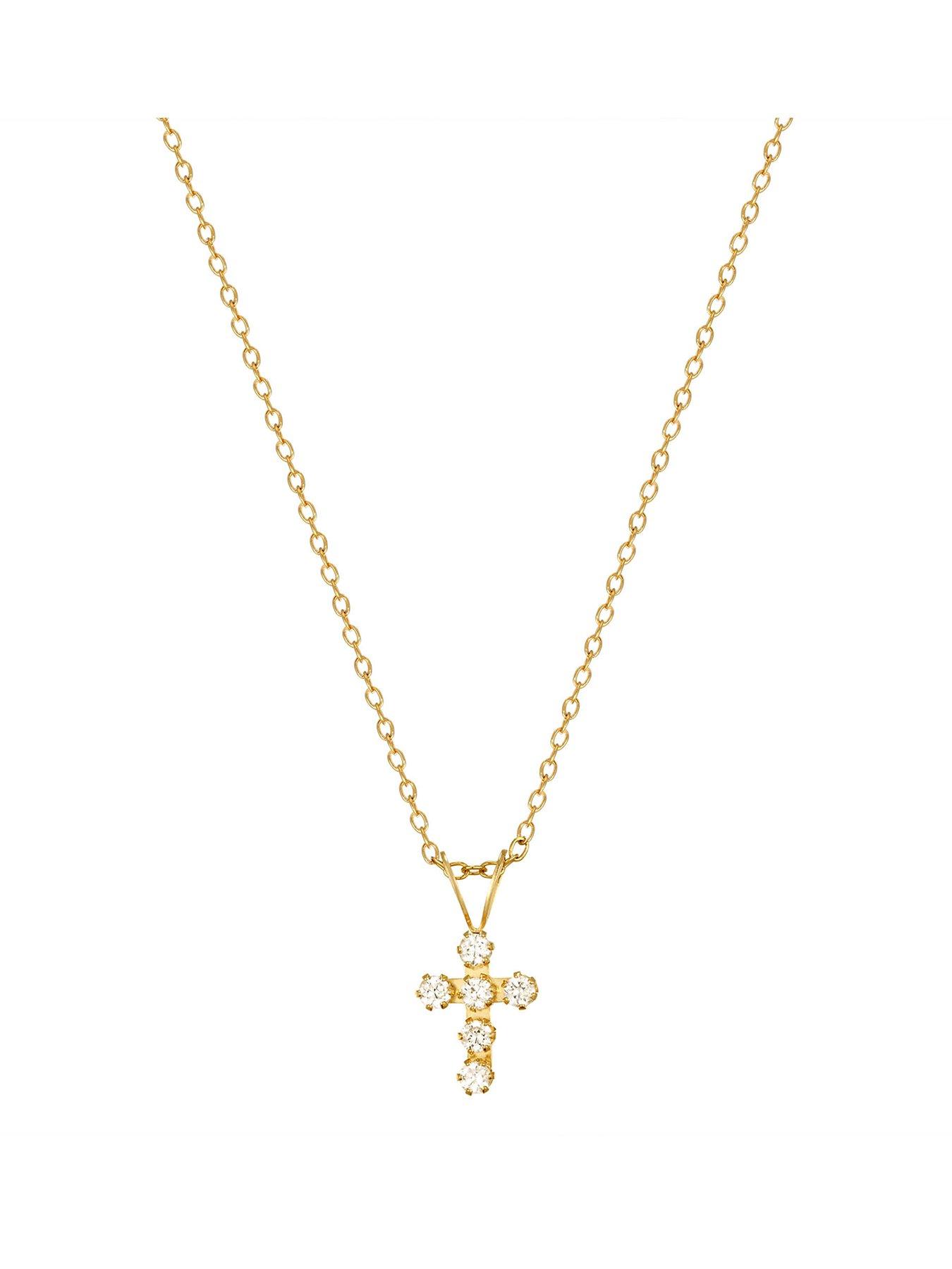 undefined 9ct Gold Cross CZ pendant with curb chain