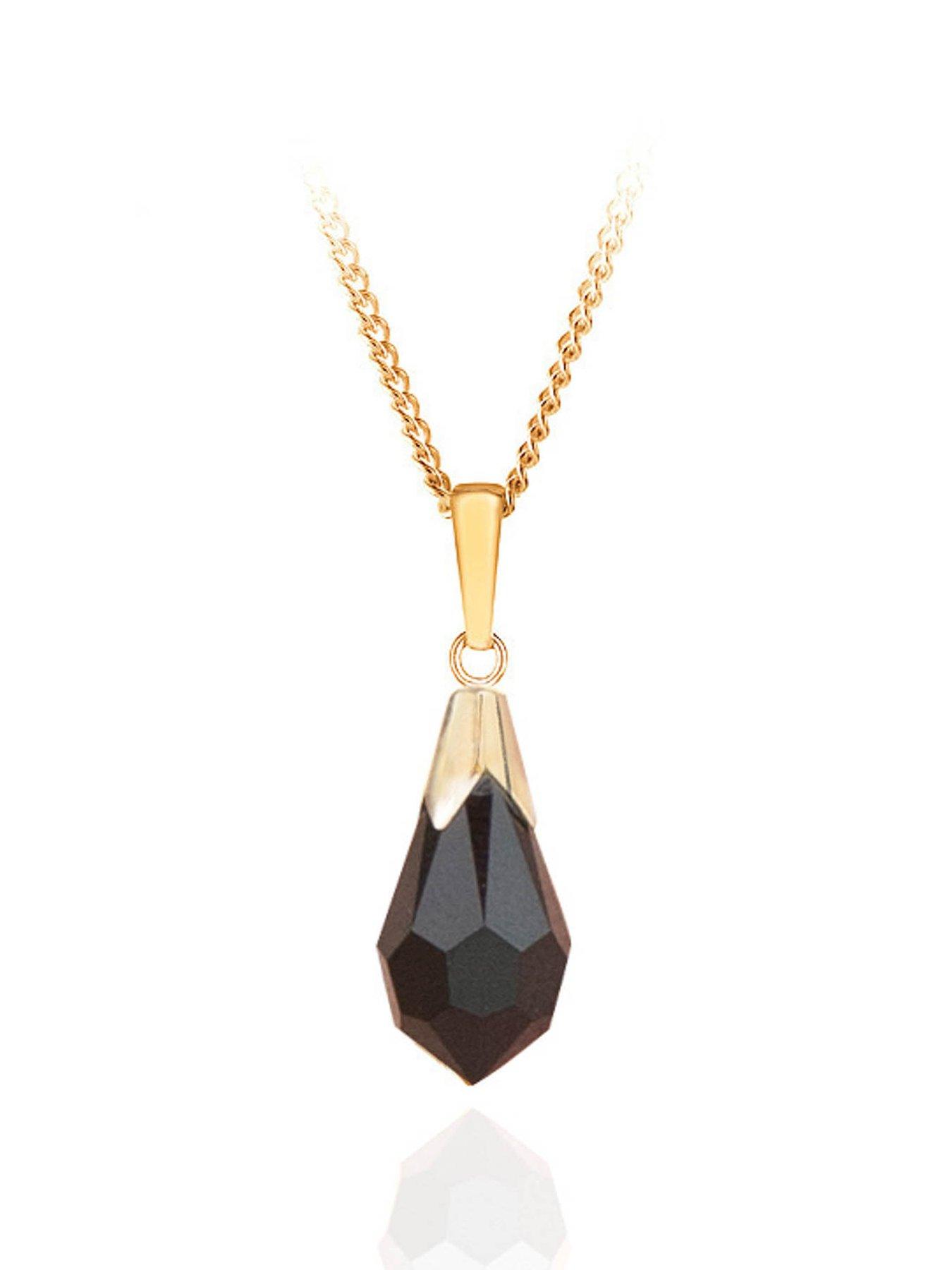 Product photograph of Love Gold 9ct Gold Black Crystal Pendant Necklace With Curb Chain from very.co.uk