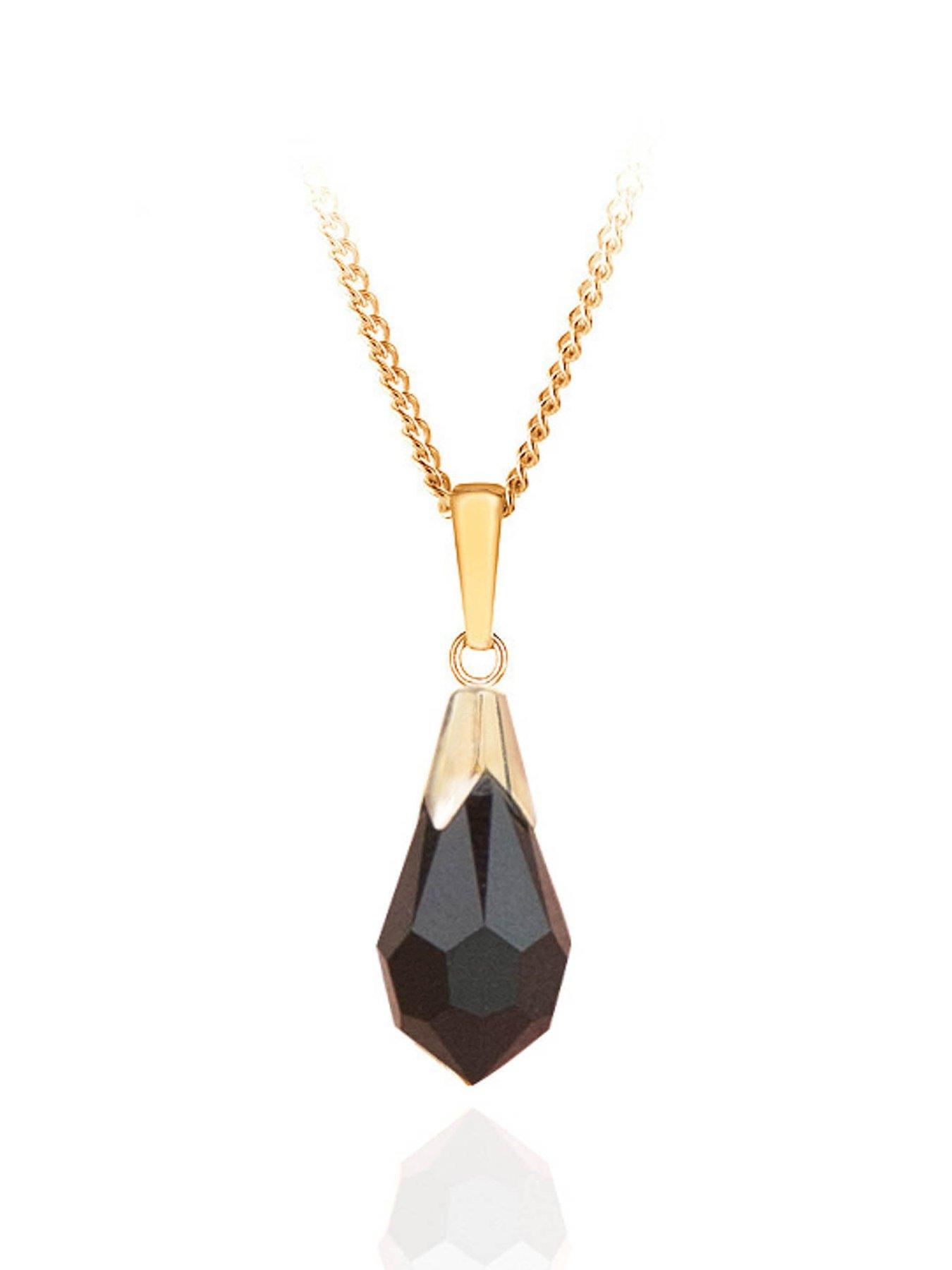 The Love Collection 9ct Gold Black crystal pendant necklace with curb chain