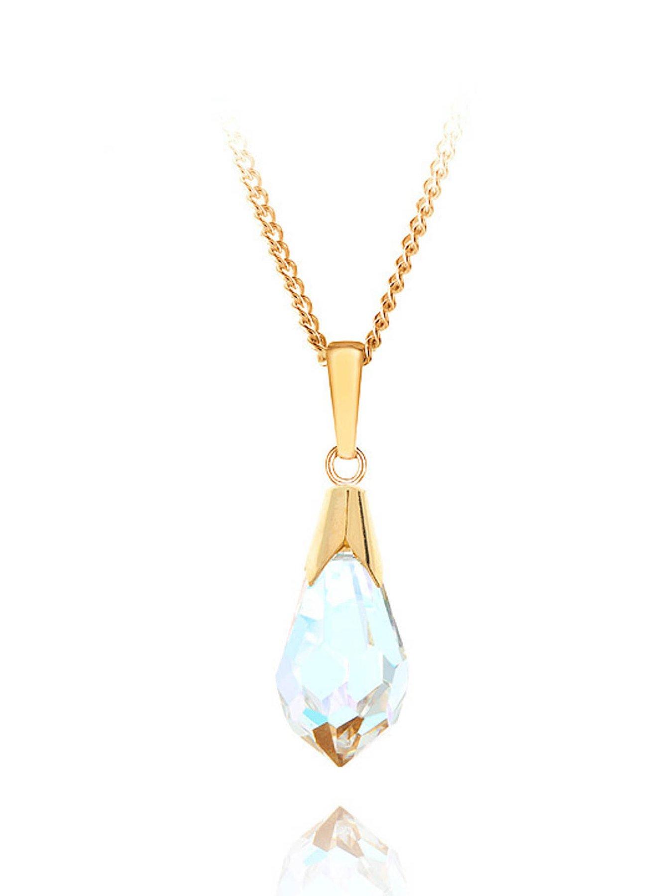 The Love Collection 9ct Gold Aurora borealis crystal pendant necklace with curb chain