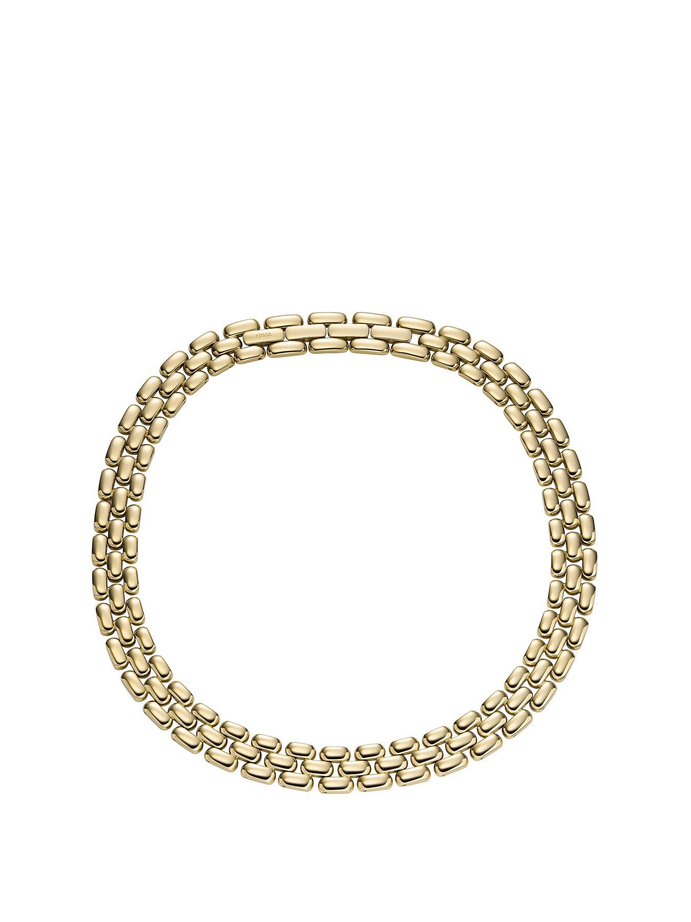 Product photograph of Fossil Women S Arden Watch Links Gold-tone Stainless Steel Chain Necklace from very.co.uk