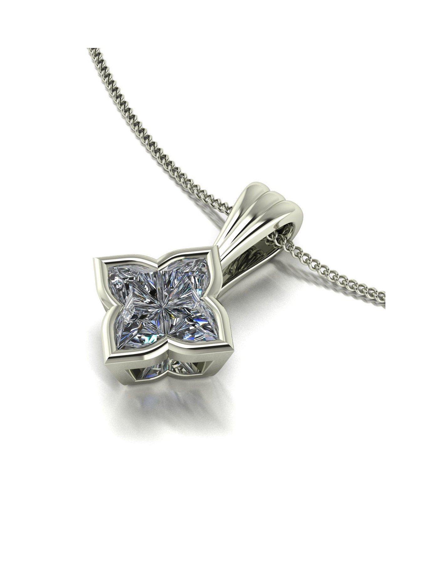 undefined 9ct White Gold Fancy 1ct Starlight Solitaire Pendant and Chain
