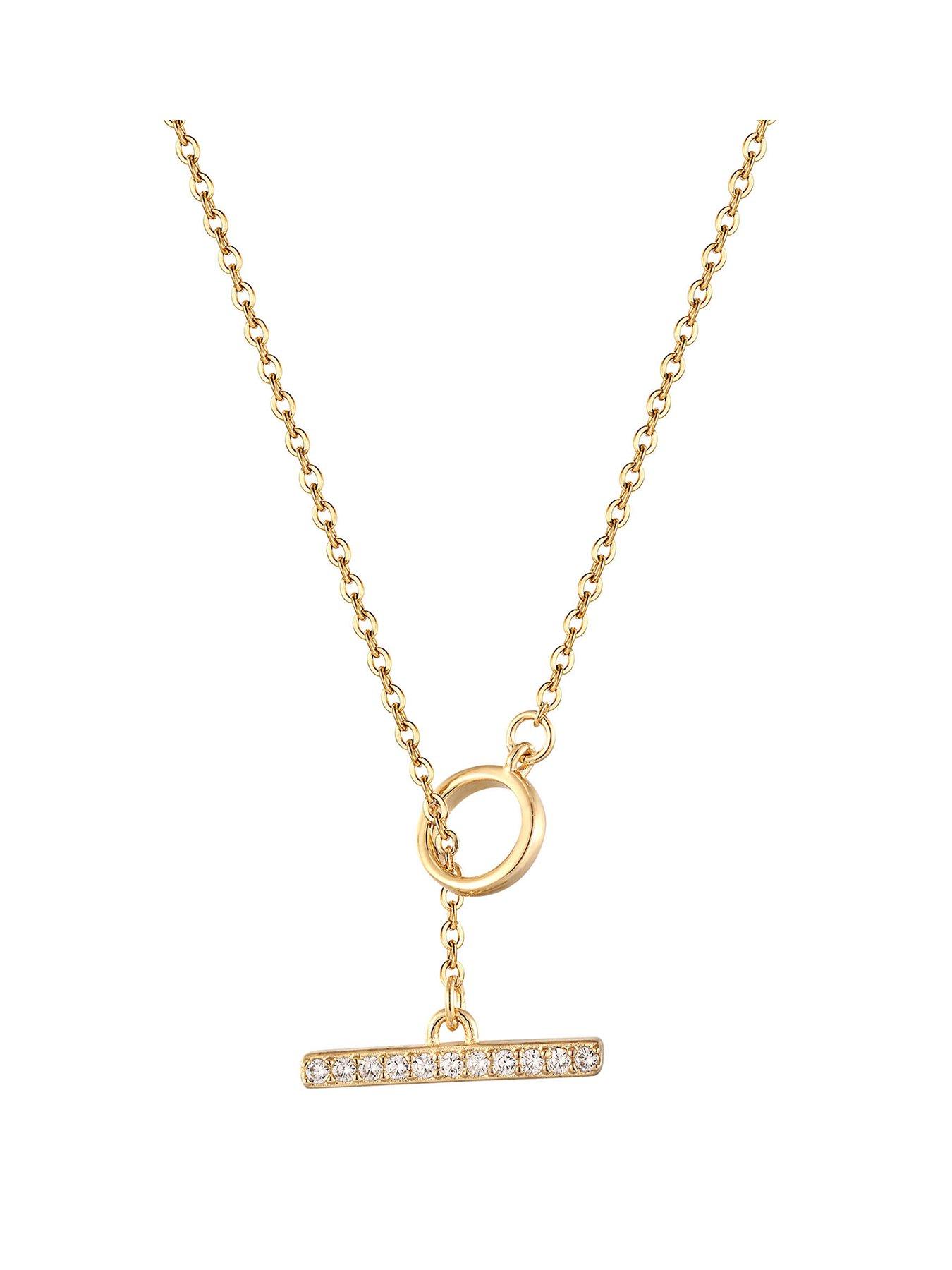 The Love Collection 9ct Gold Plated Sterling Silver Pave Lariat Bar Necklace