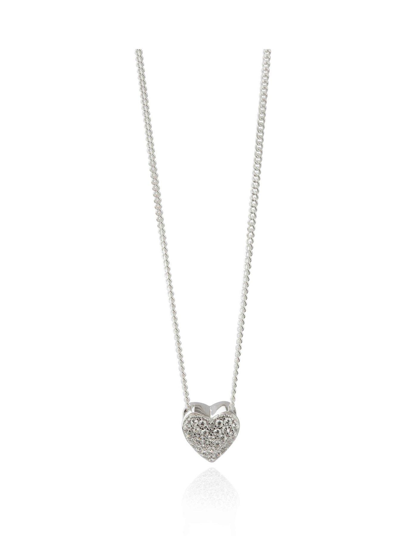 Product photograph of The Love Silver Collection Sterling Silver Cz Pave Heart Necklace from very.co.uk