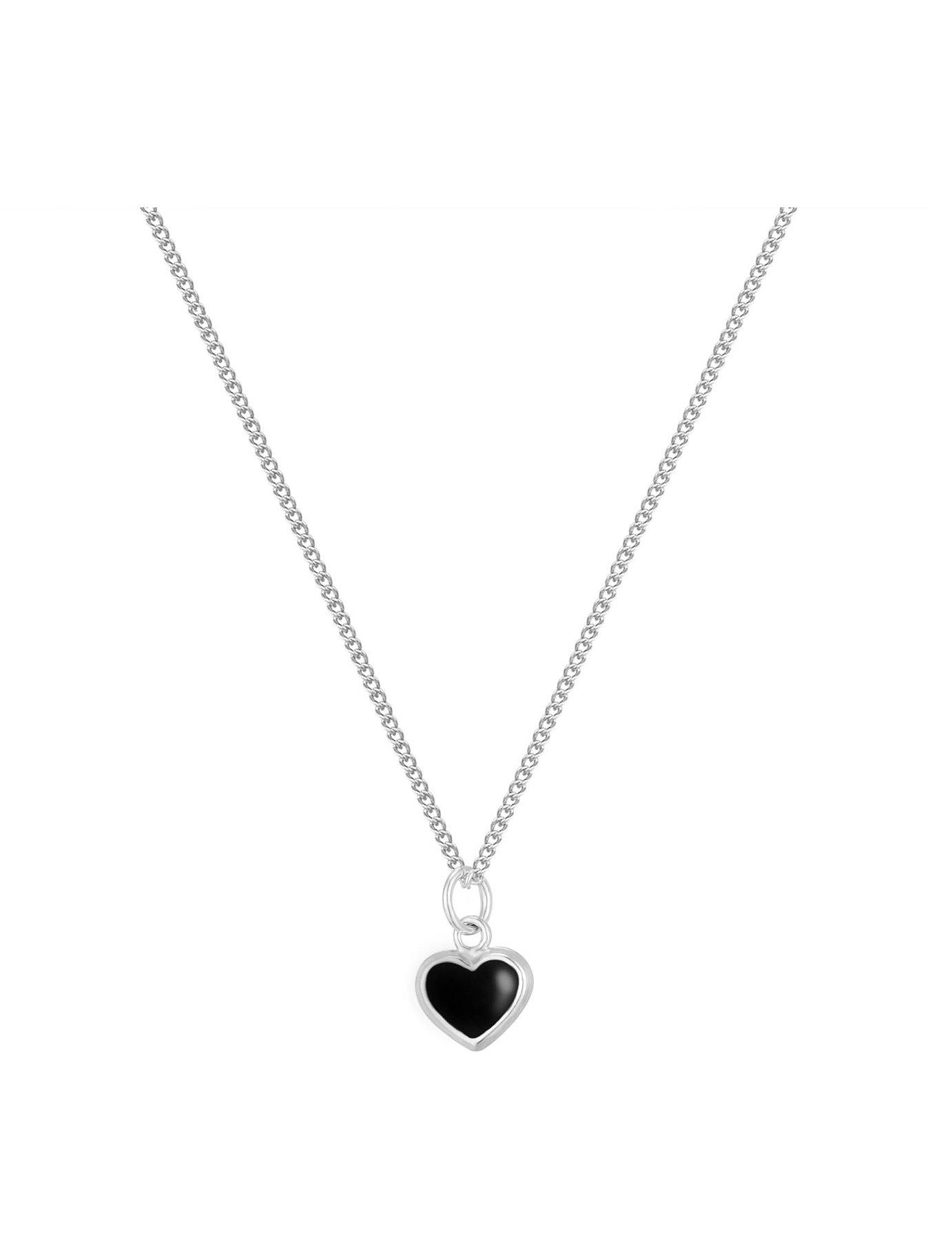 undefined Silver Dainty enamel heart pendant - Black