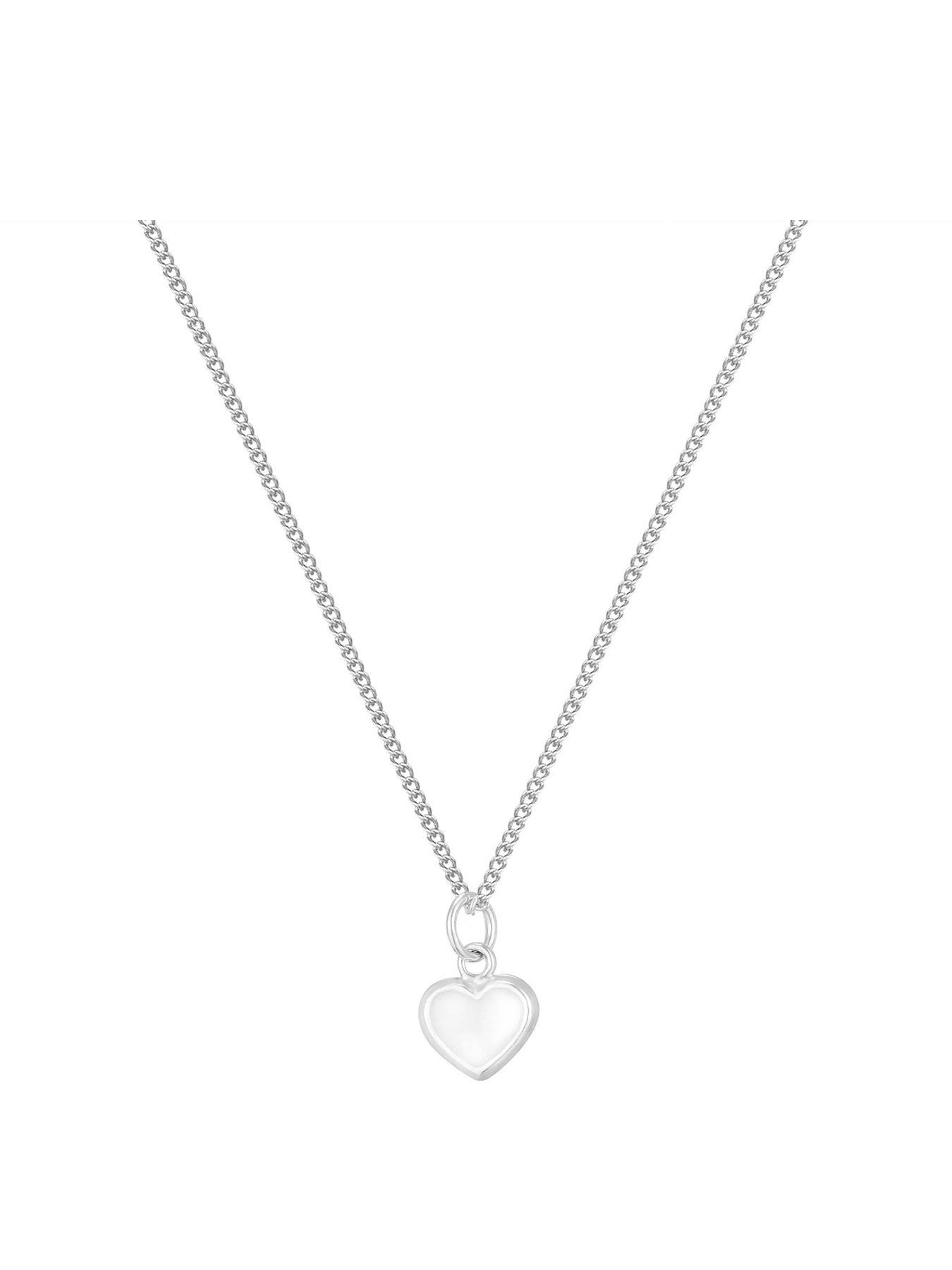 Product photograph of The Love Collection Silver Dainty Enamel Heart Pendant - White from very.co.uk