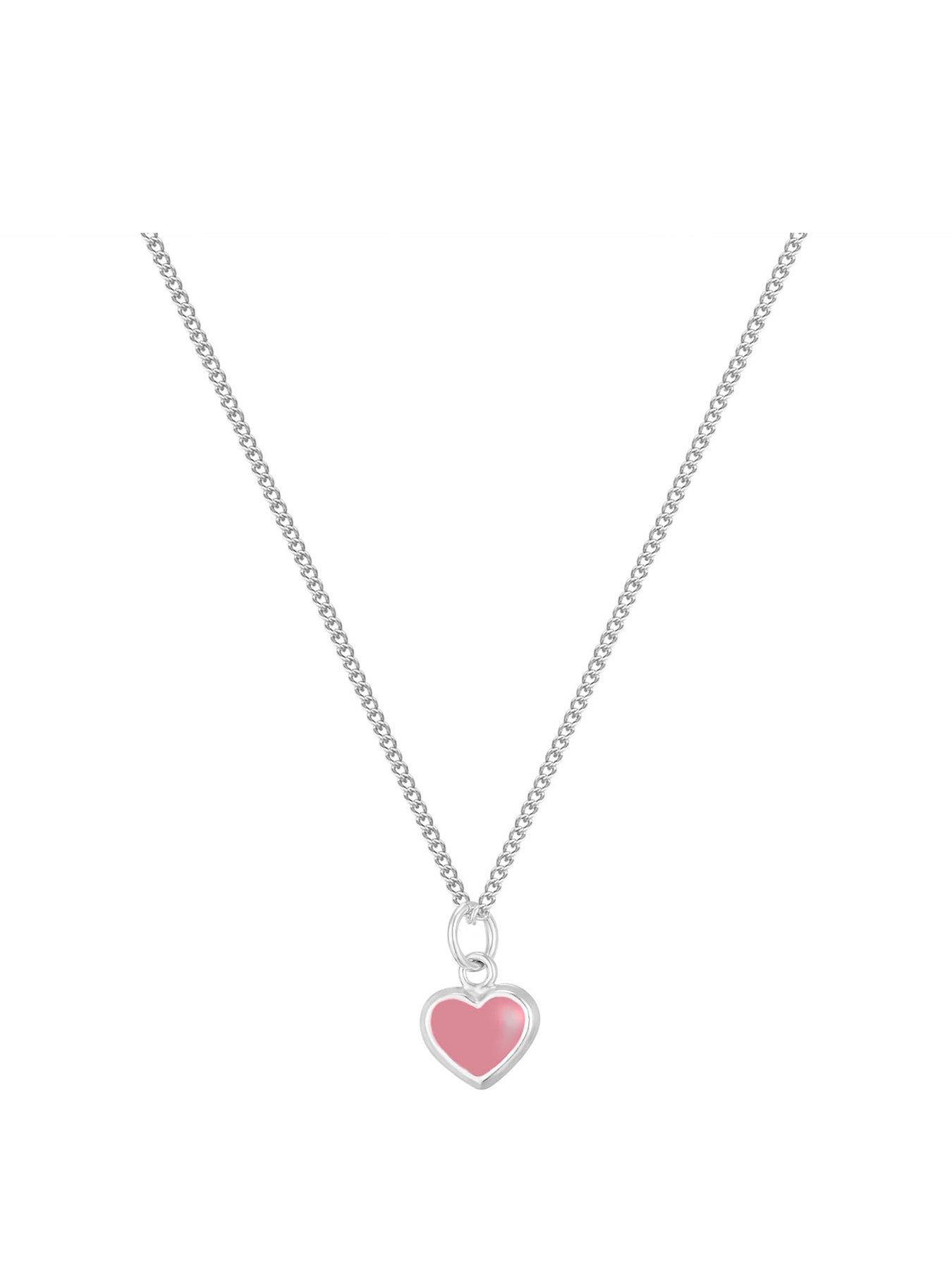 Product photograph of The Love Silver Collection Silver Dainty Enamel Heart Pendant - Pink from very.co.uk