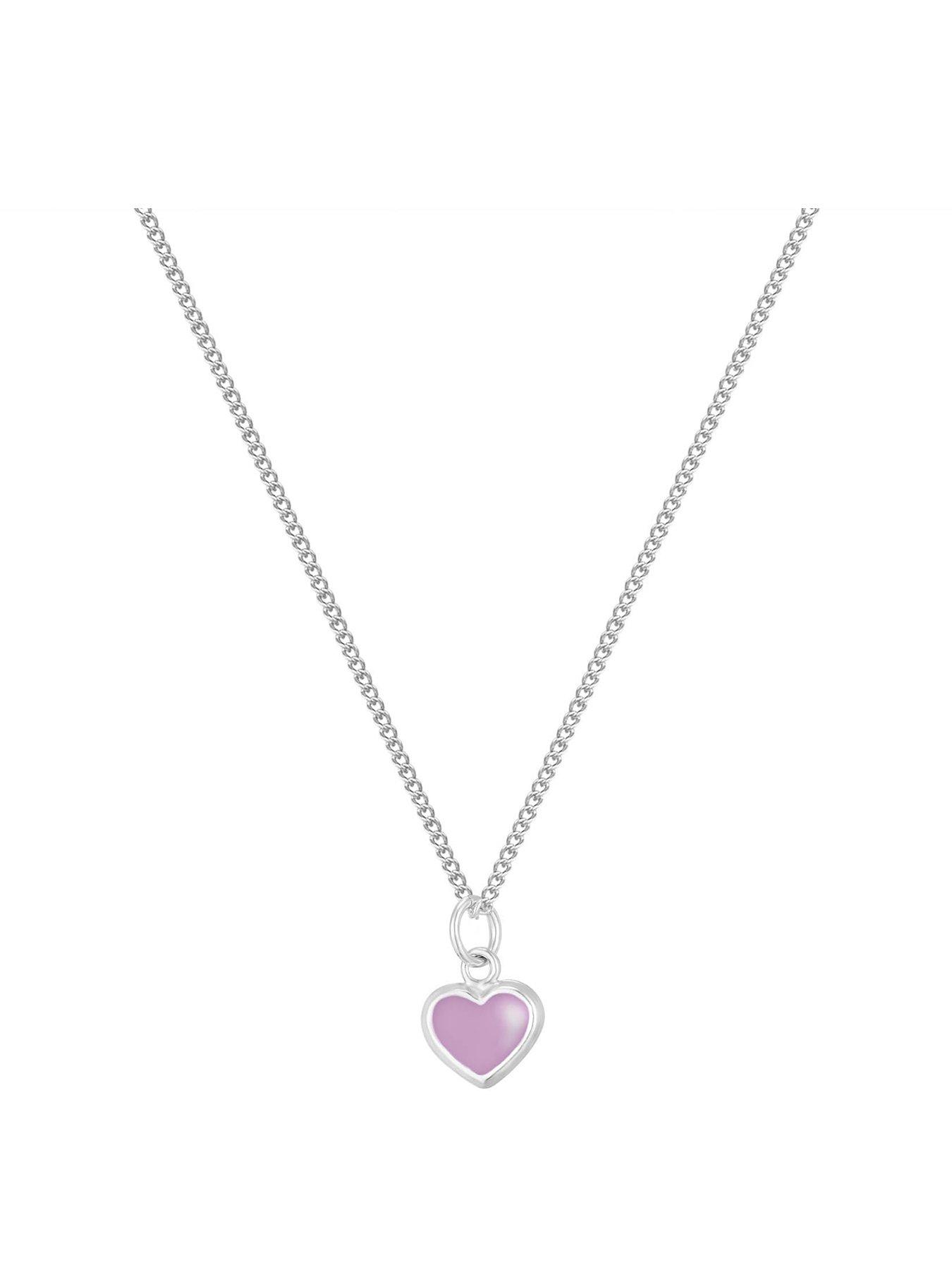 Product photograph of The Love Collection Silver Dainty Enamel Heart Pendant - Lilac from very.co.uk