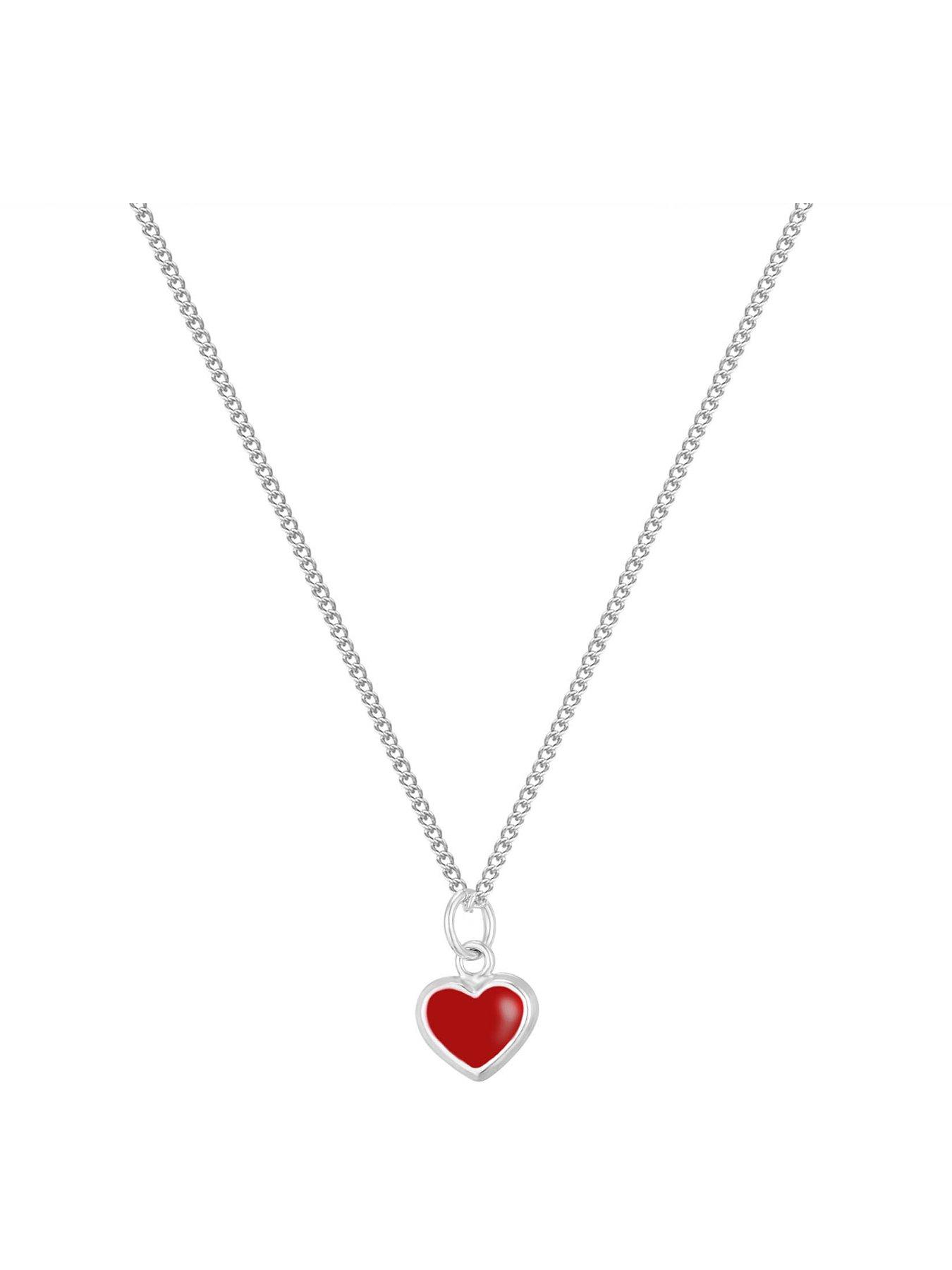 undefined Silver Dainty enamel heart pendant - Red