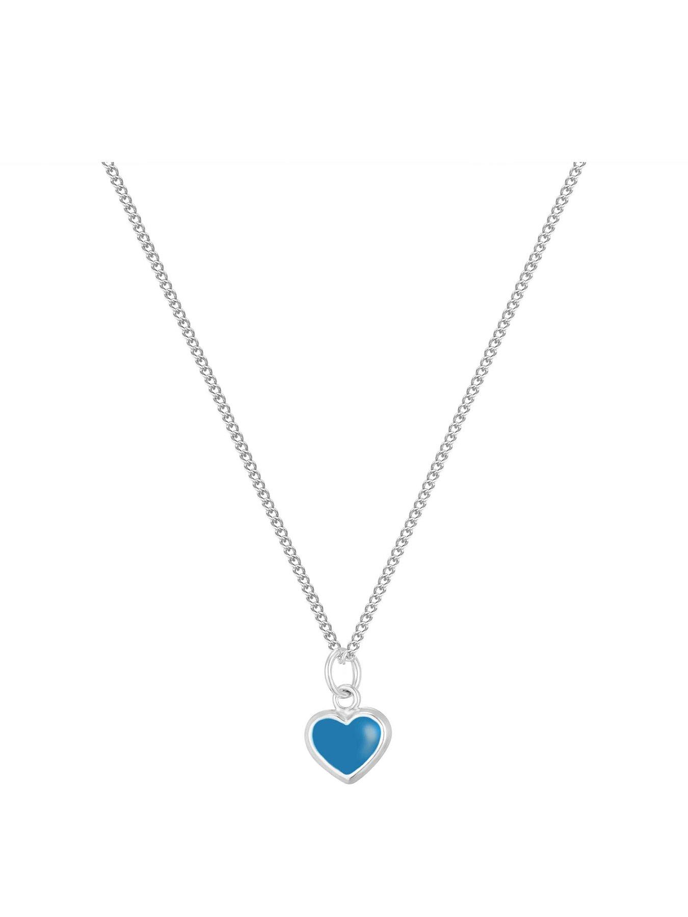 Product photograph of The Love Collection Silver Dainty Enamel Heart Pendant - Blue from very.co.uk