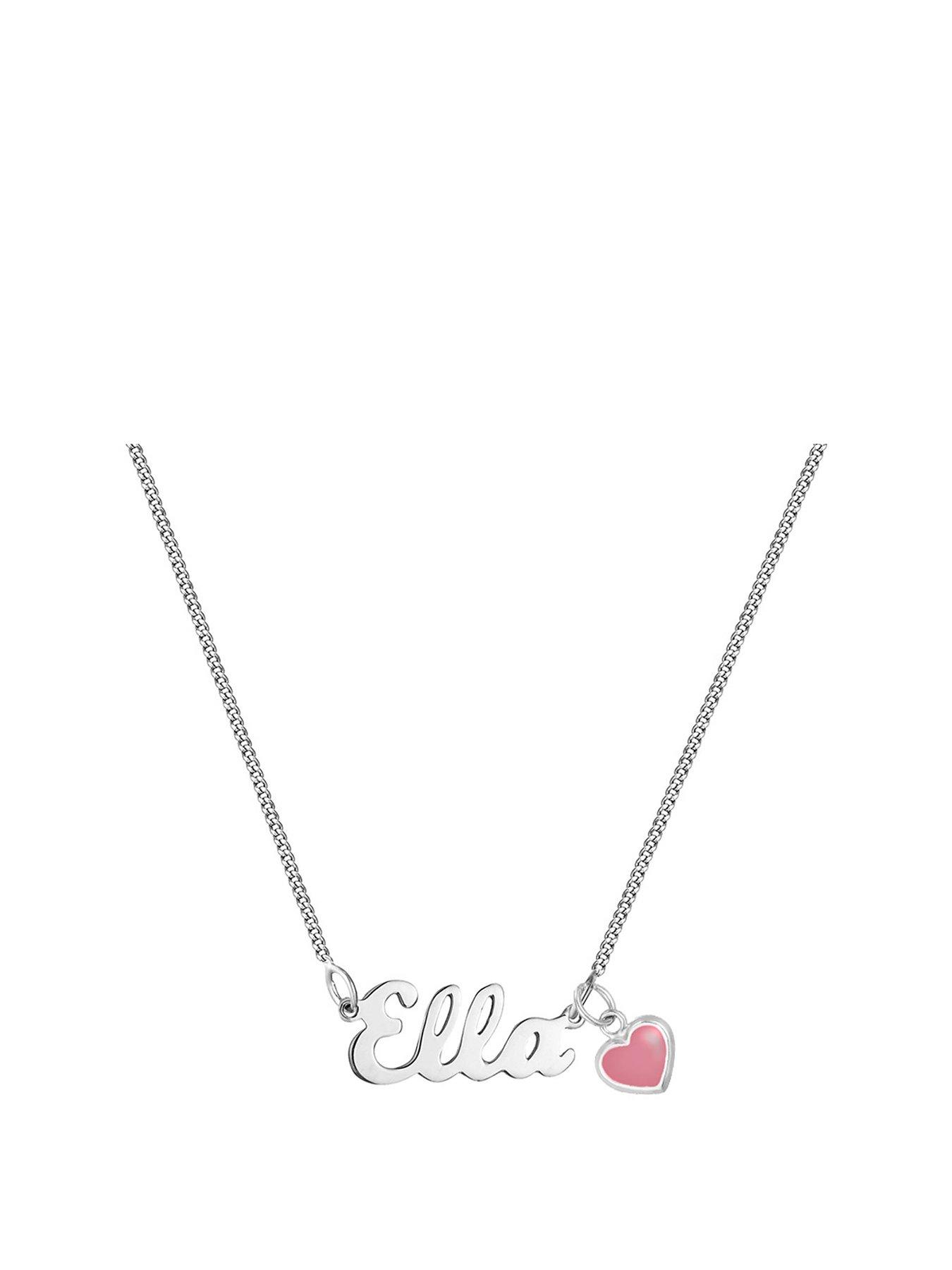 The Love Collection Sterling silver Name necklace with pink enamel heart charm