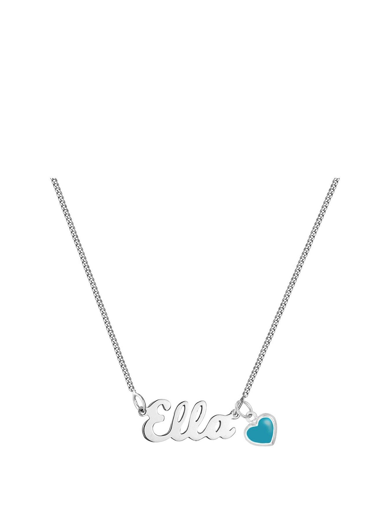 Product photograph of The Love Collection Sterling Silver Name Necklace With Blue Enamel Heart Charm from very.co.uk