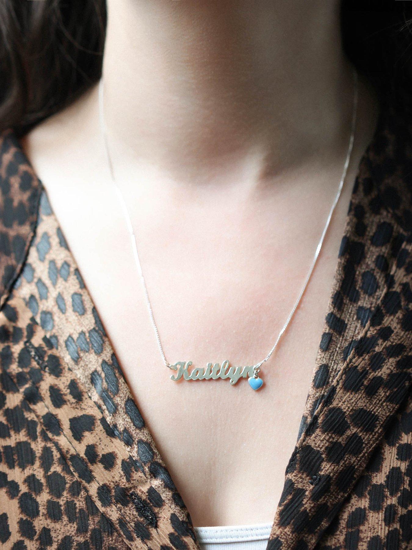 Image 2 of 3 of The Love Collection Sterling silver Name necklace with blue enamel heart charm