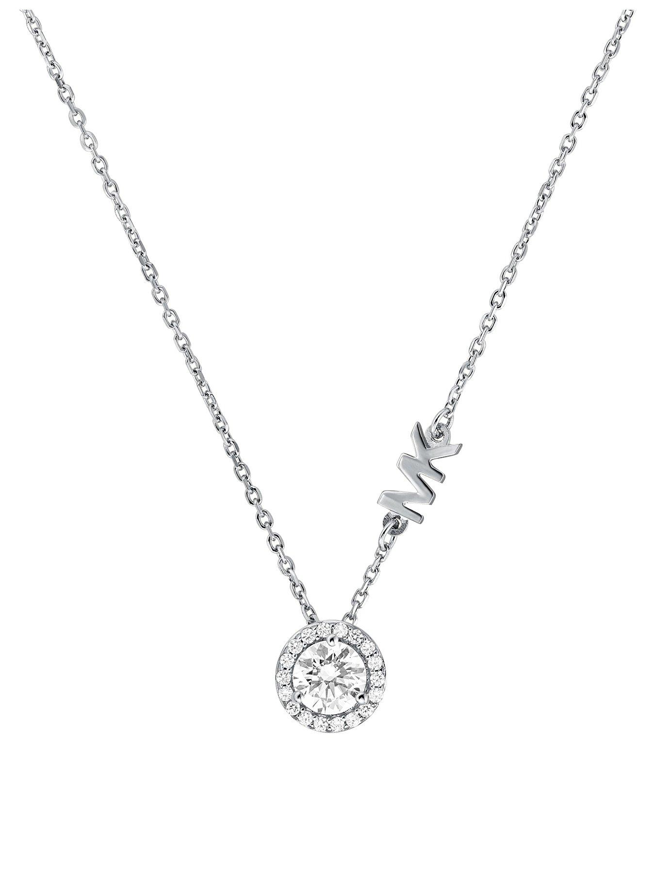 Product photograph of Michael Kors Sterling Silver Cz Pendant Necklace from very.co.uk