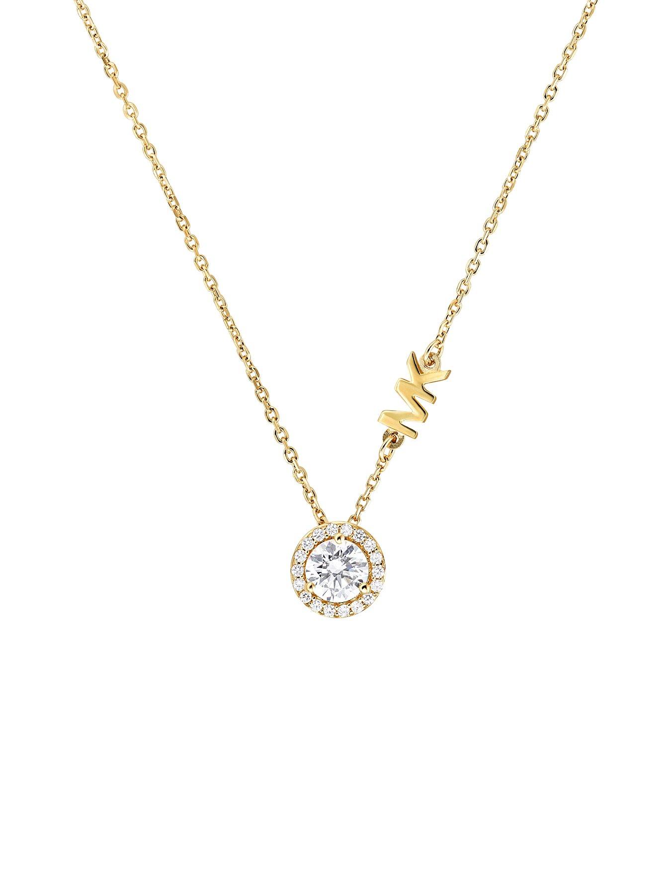 Product photograph of Michael Kors 14k Gold-plated Sterling Silver Cz Pendant Necklace from very.co.uk