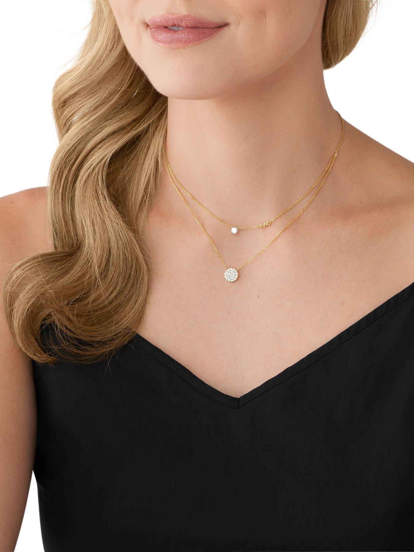Michael Kors 14K Gold-Plated Sterling Silver Double Layered Pavé Disk Necklace