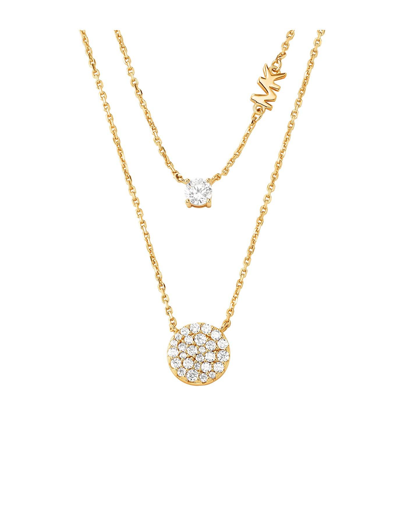 Product photograph of Michael Kors 14k Gold-plated Sterling Silver Double Layered Pav Disk Necklace from very.co.uk