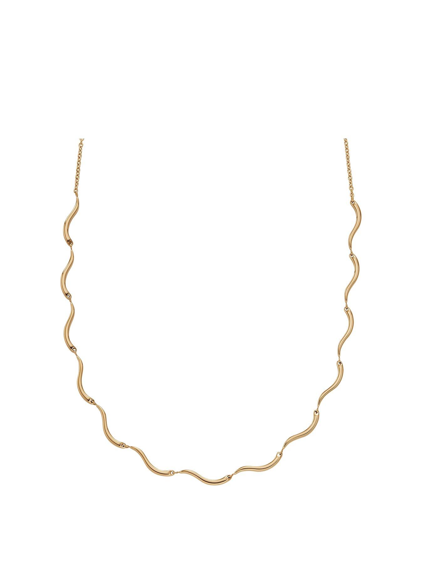 Product photograph of Skagen Wave Gold-tone Stainless Steel Chain Necklace from very.co.uk