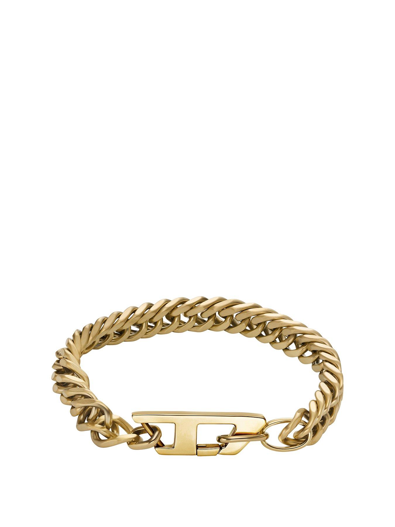 Product photograph of Diesel Men S Matte Gold-tone Stainless Steel Chain Bracelet from very.co.uk