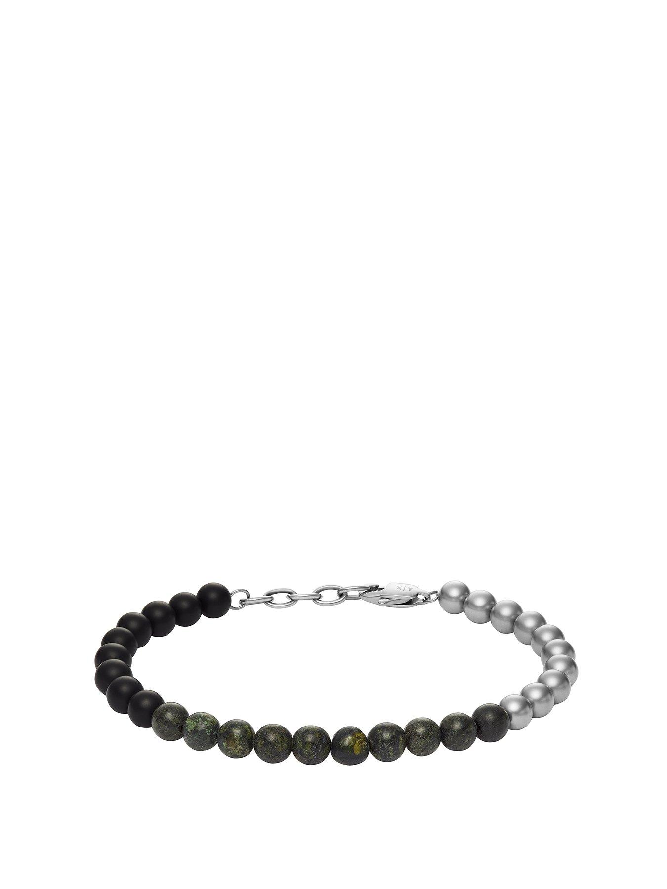 Product photograph of Armani Exchange Green Serpentine Beaded Bracelet from very.co.uk