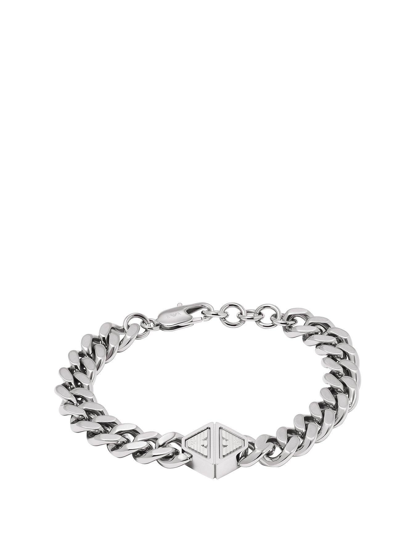 Product photograph of Emporio Armani Stainless Steel Chain Bracelet from very.co.uk