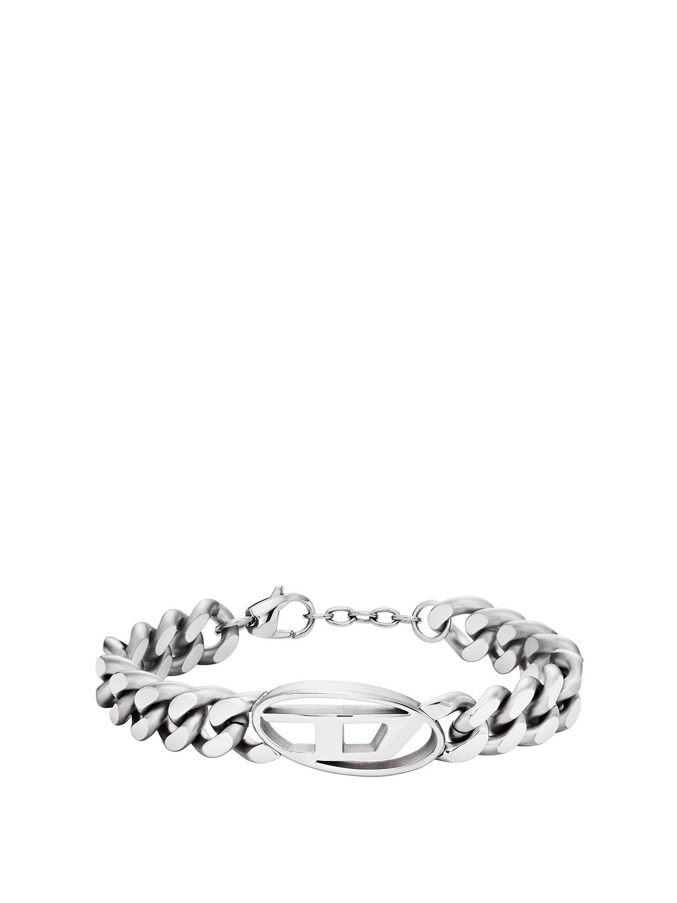 Product photograph of Diesel Oval D Logo Stainless Steel Chain Bracelet from very.co.uk