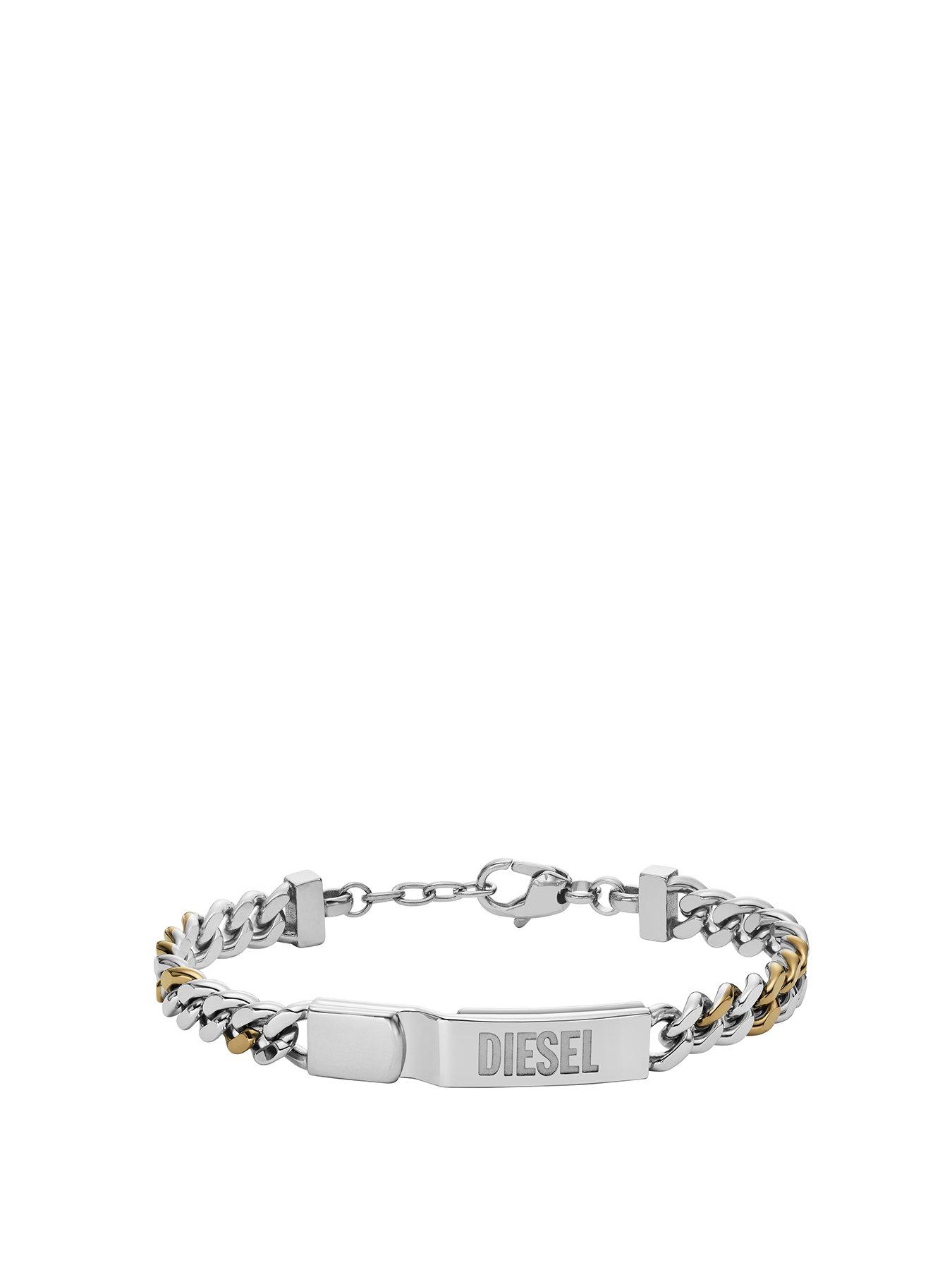 Product photograph of Diesel Two-tone Stainless Steel Id Chain Bracelet from very.co.uk