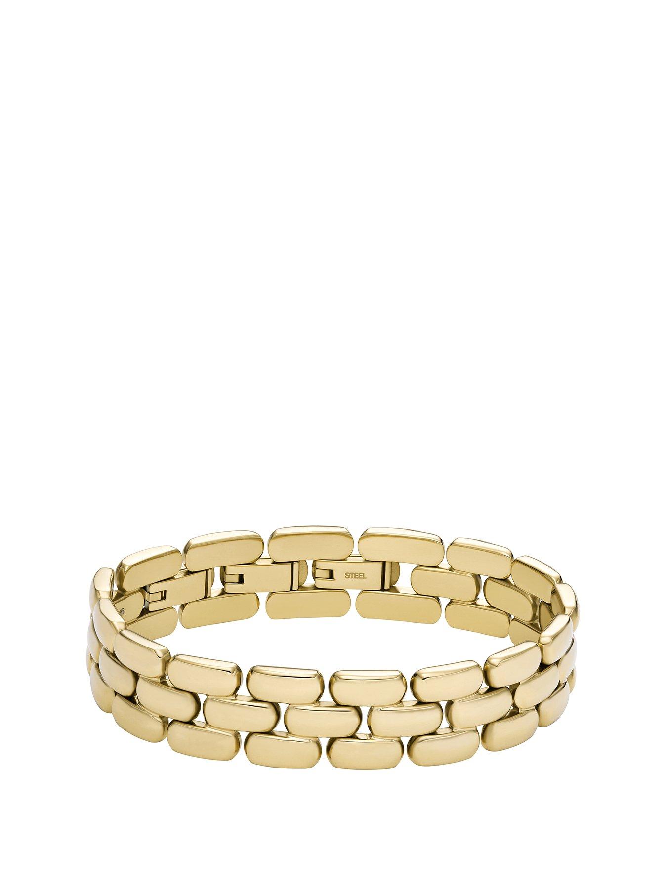 Product photograph of Fossil Women S Arden Watch Links Gold-tone Stainless Steel Chain Bracelet from very.co.uk